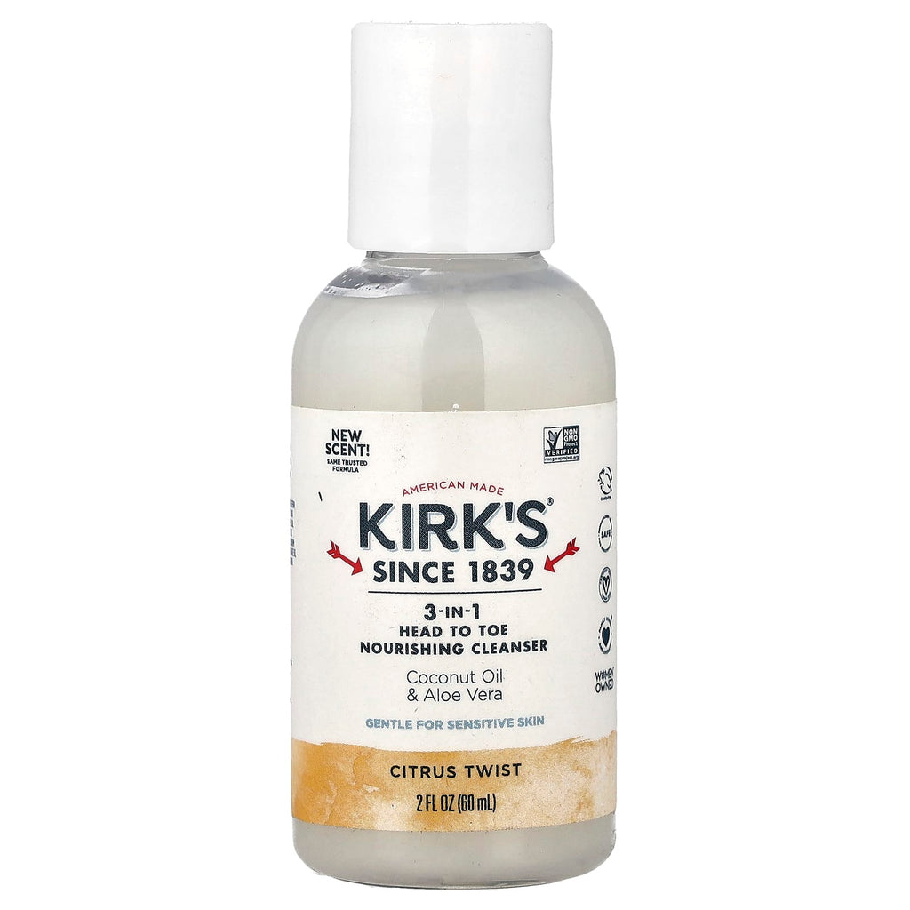Kirk's, 3-In-1 Head To Toe Nourishing Cleanser, Citrus Twist, 2 fl oz (60 ml)