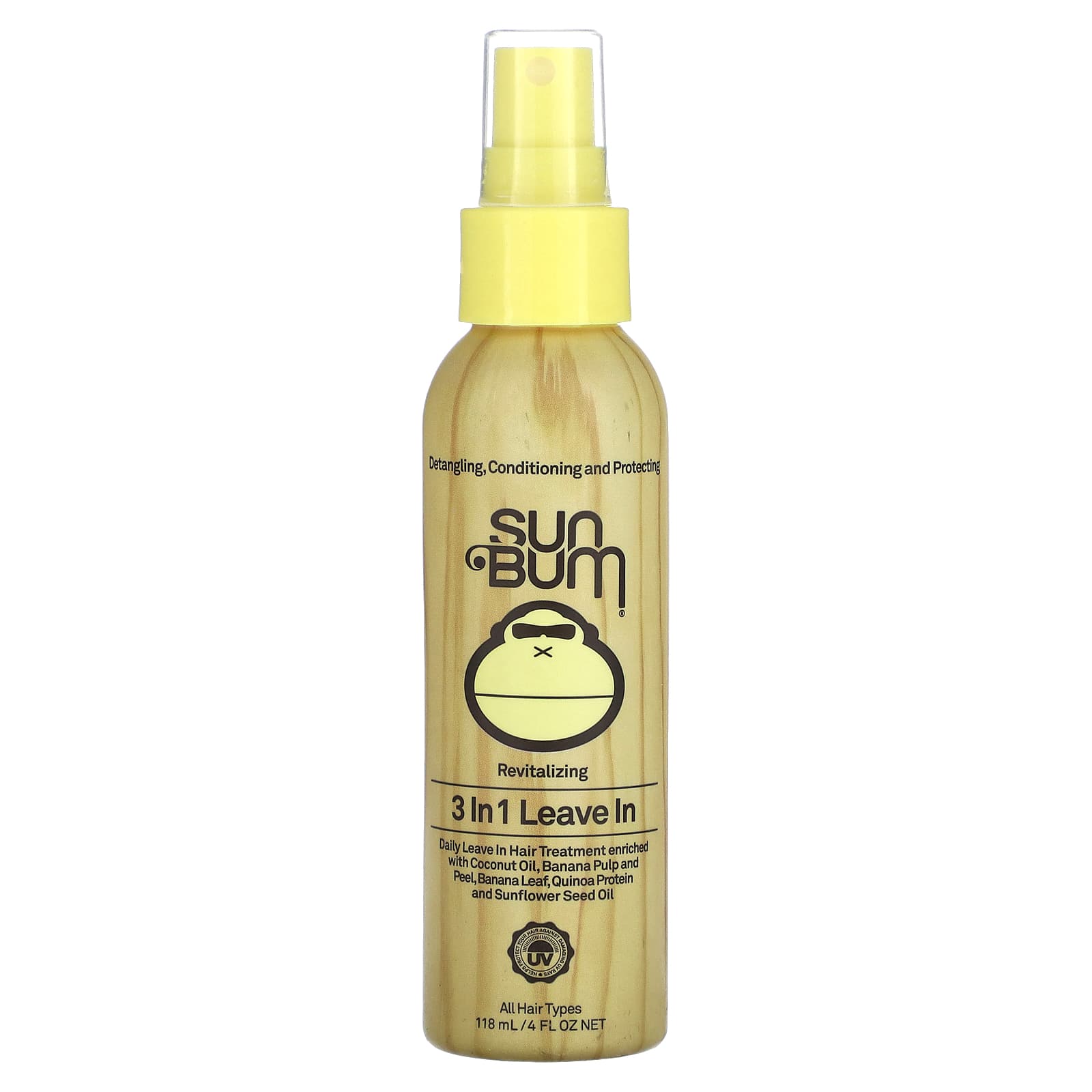 Sun Bum, Revitalizing 3 In 1 Leave In, All Hair Types, 4 fl oz (118 ml)
