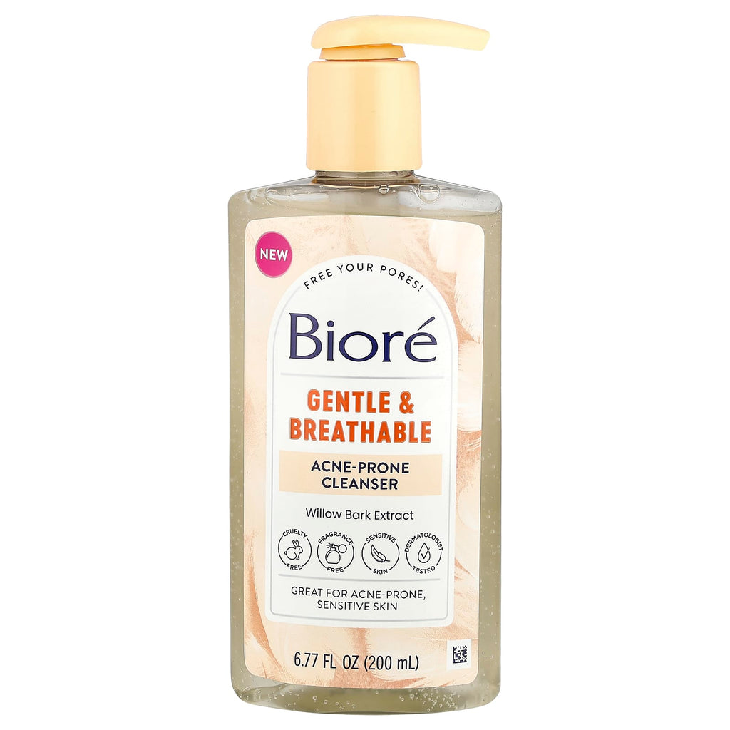 Biore, Gentle & Breathable Acne-Prone Cleanser, Fragrance Free, 6.77 fl oz (200 ml)