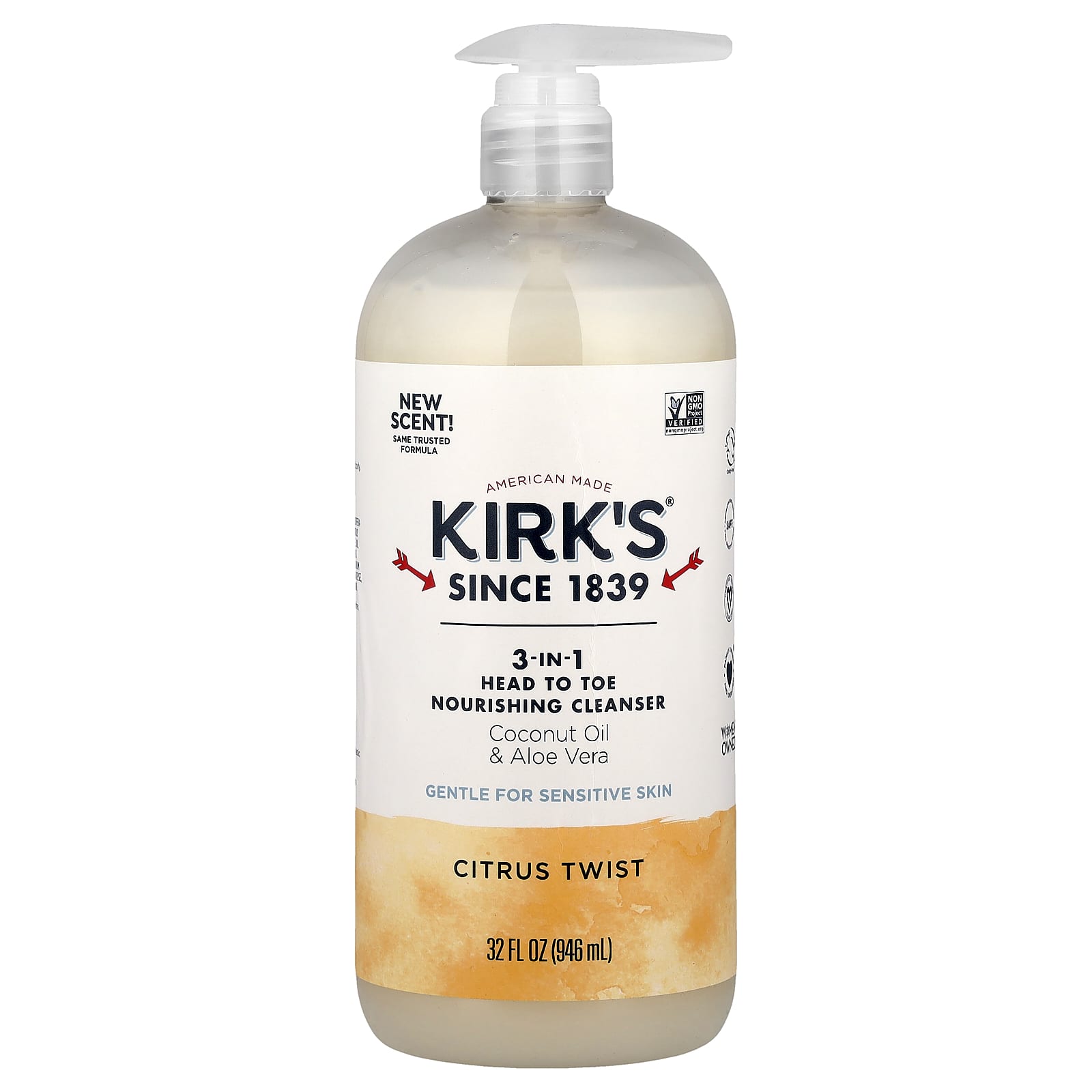 Kirk's, 3-In-1 Head To Toe Nourishing Cleanser, Citrus Twist, 32 fl oz (946 ml)