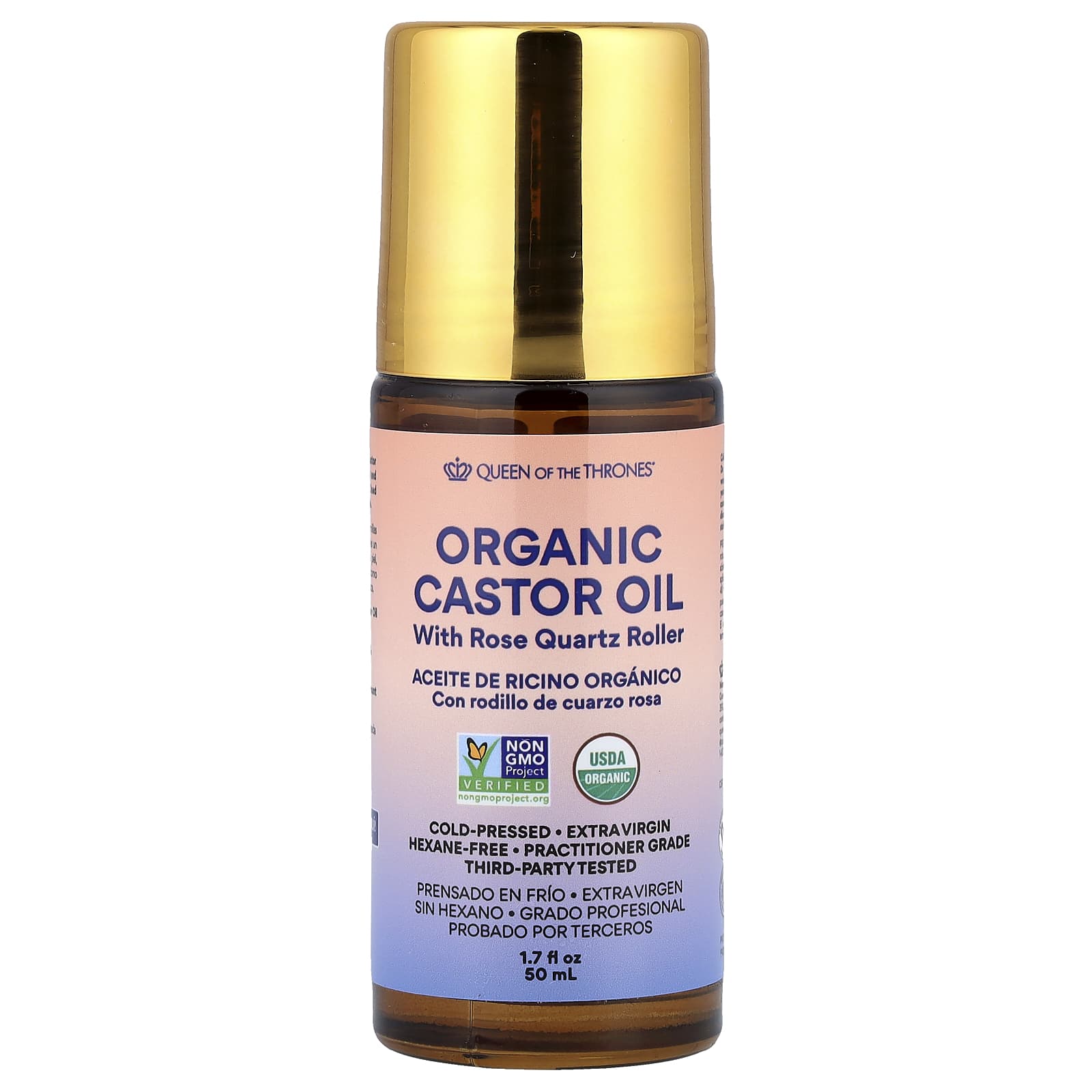 Queen of the Thrones, Organic Castor Oil with Rose Quartz Roller, 1.7 fl oz (50 ml)