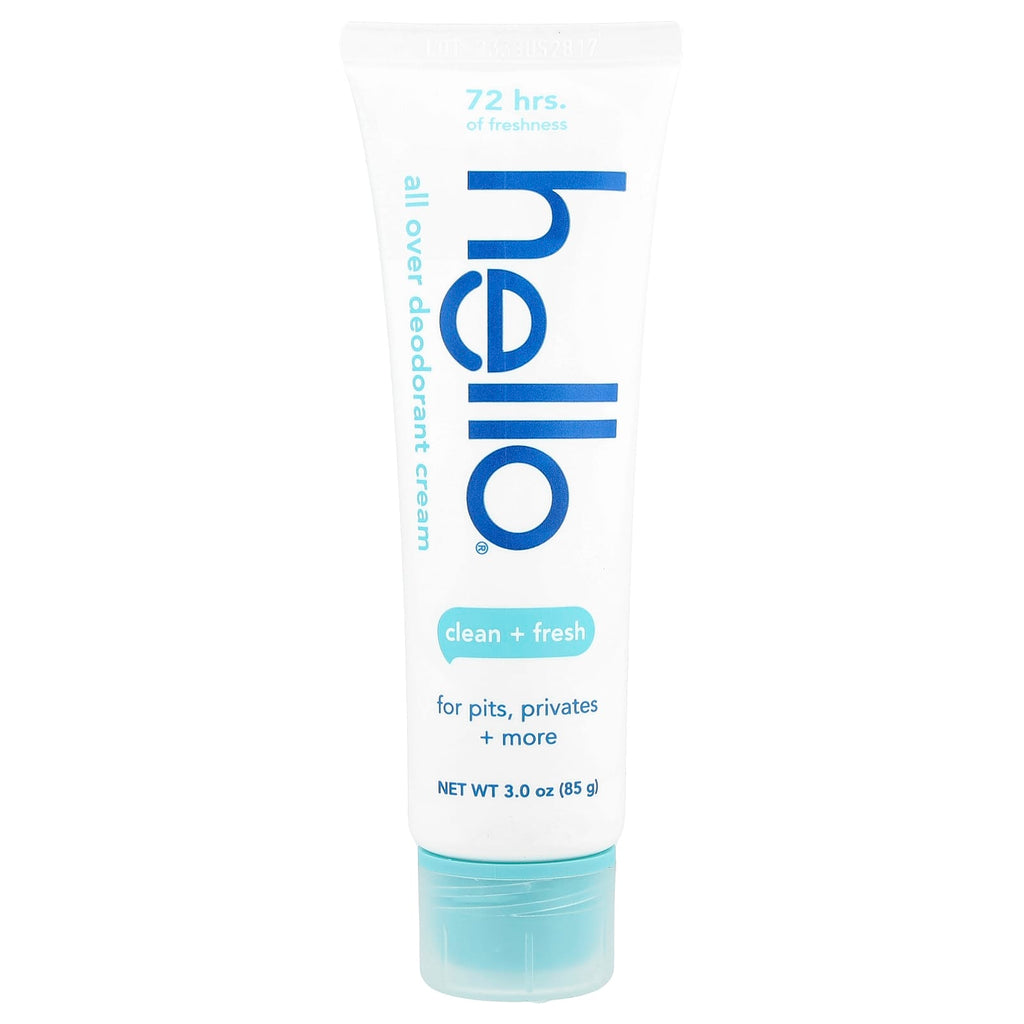 Hello, All Over Deodorant Cream, Clean + Fresh , 3 oz (85 g)