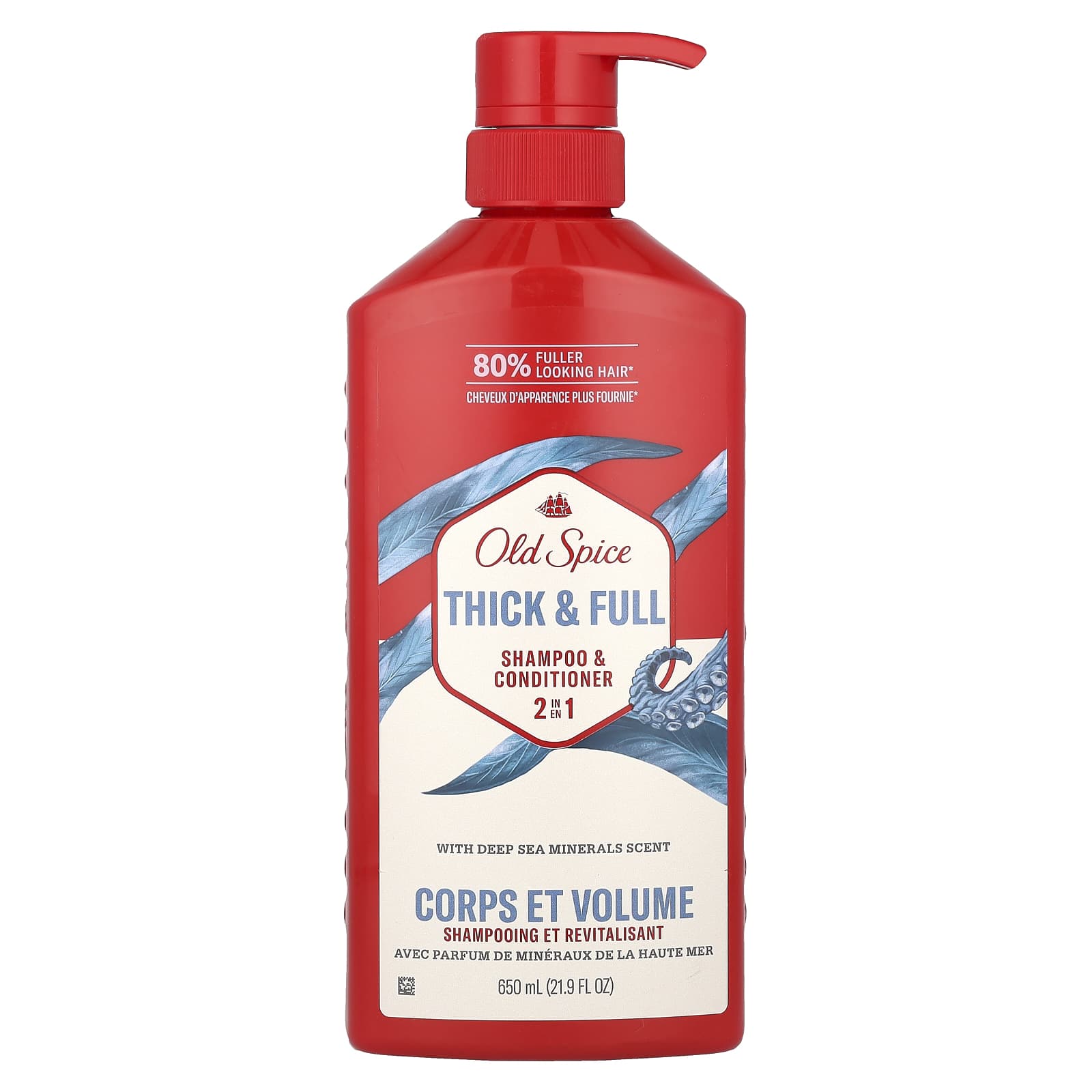 Old Spice, 2 in 1 Shampoo & Conditioner, Thick & Full, Deep Sea Minerals, 21.9 fl oz (650 ml)