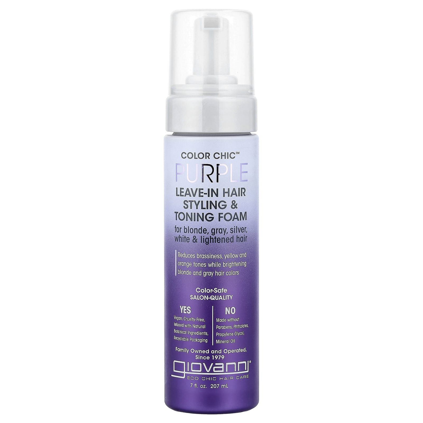 Giovanni, Color Chic™, Purple Leave-In Hair Styling & Toning Foam, 7 fl oz (207 ml)