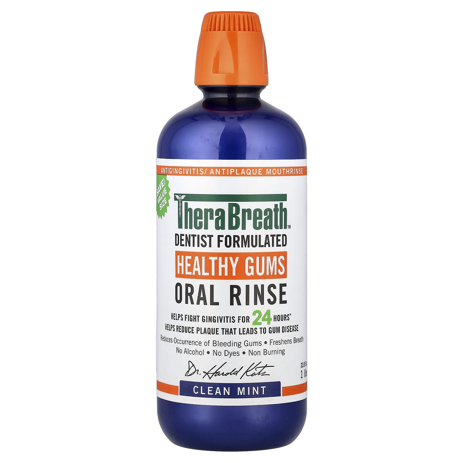 TheraBreath, Healthy Gums Oral Rinse, Clean Mint, 33.8 fl oz (1 l)