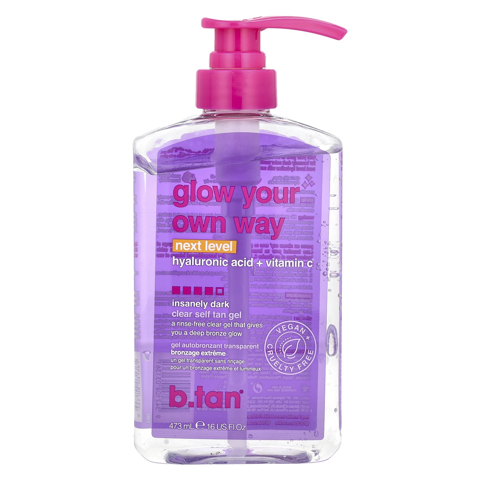 b.tan, Glow Your Own Way, Clear Self Tan Gel, Insanely Dark, 16 fl oz ( 473 ml)