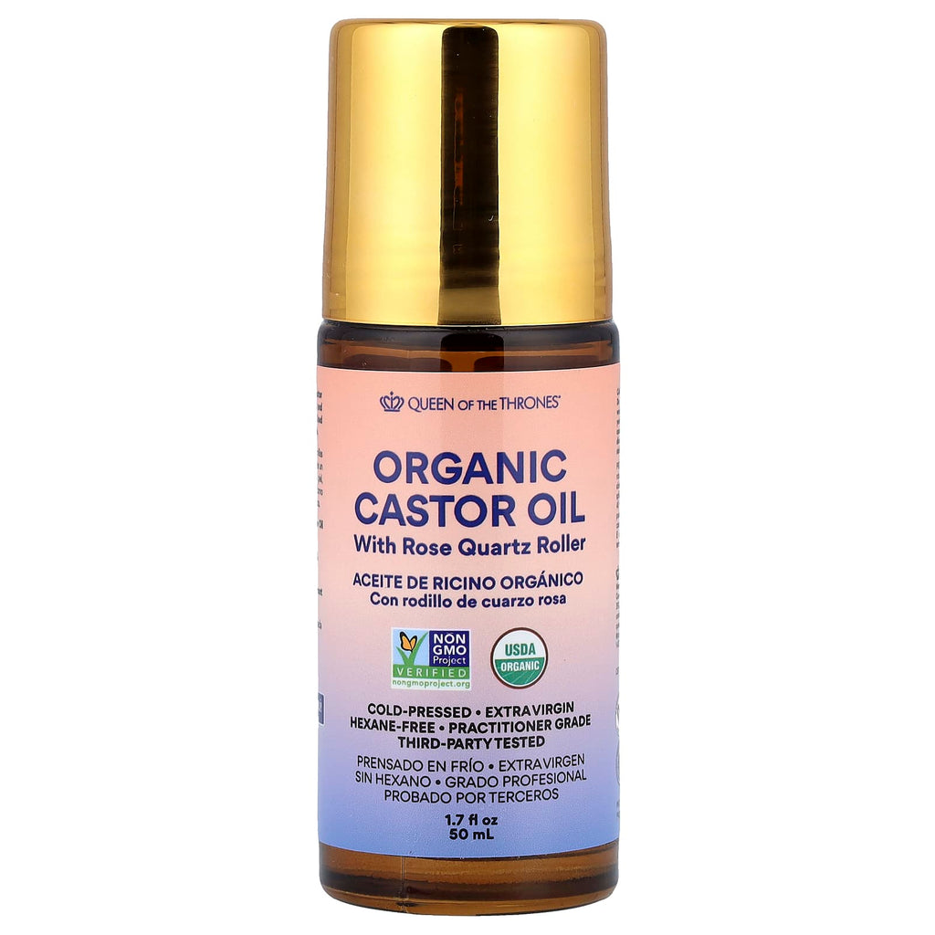 Queen of the Thrones, Organic Castor Oil with Rose Quartz Roller, 1.7 fl oz (50 ml)