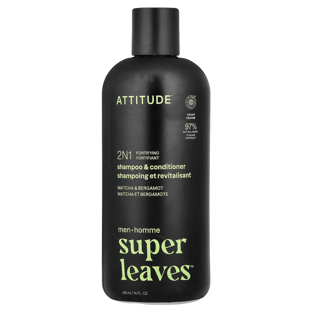 ATTITUDE, Super Leaves™, 2N1 Fortifying Shampoo & Conditioner, For Men, Matcha & Bergamot, 14 fl oz (415 ml)