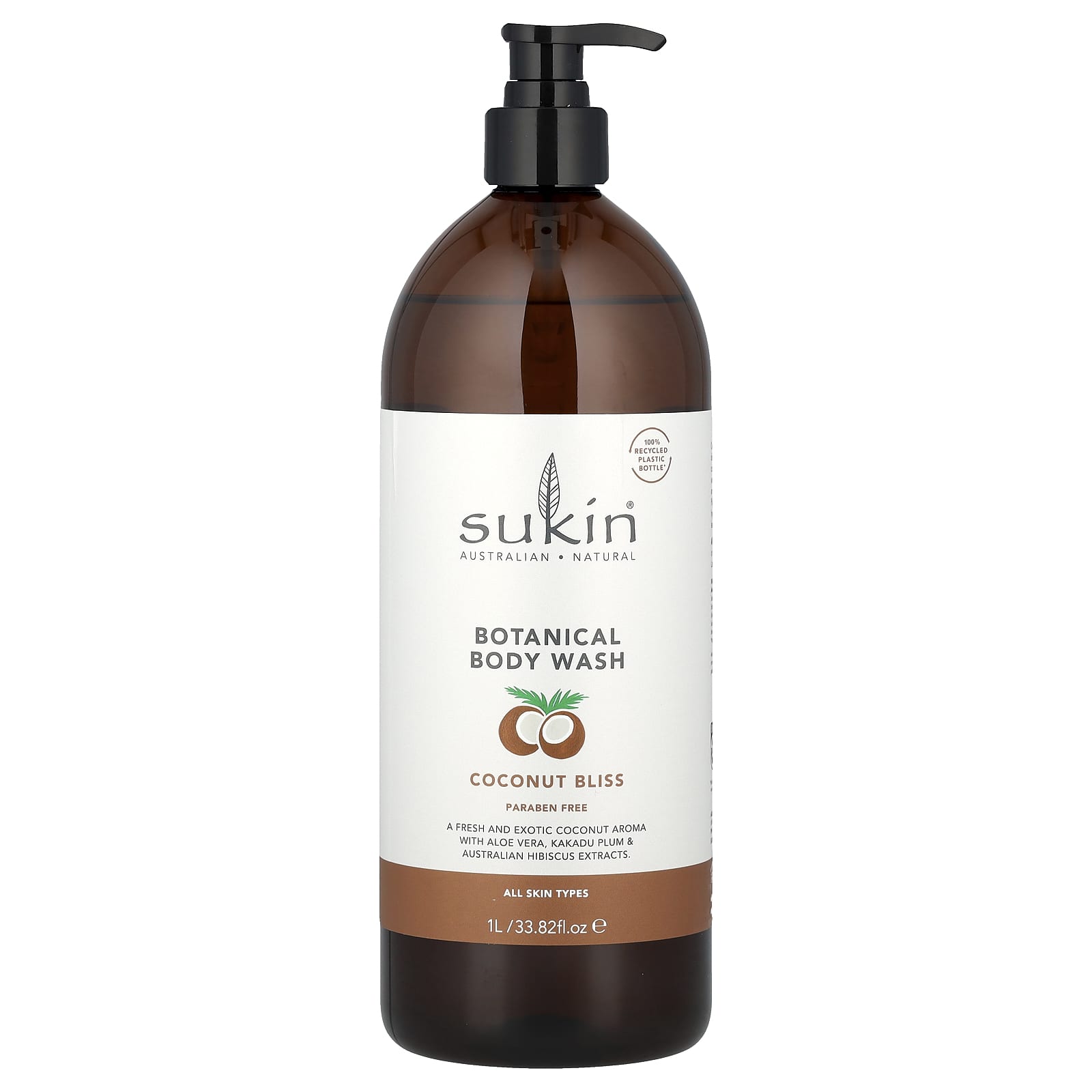 Sukin, Botanical Body Wash, All Skin Types, Coconut Bliss, 33.82 fl oz (1 l)