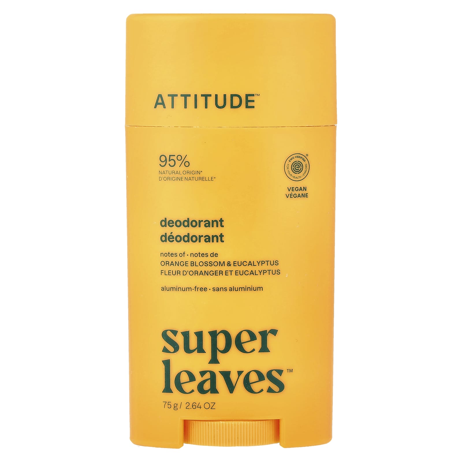 ATTITUDE, Super Leaves™, Deodorant Stick, Orange Blossom & Eucalyptus, 2.64 oz (75 g)