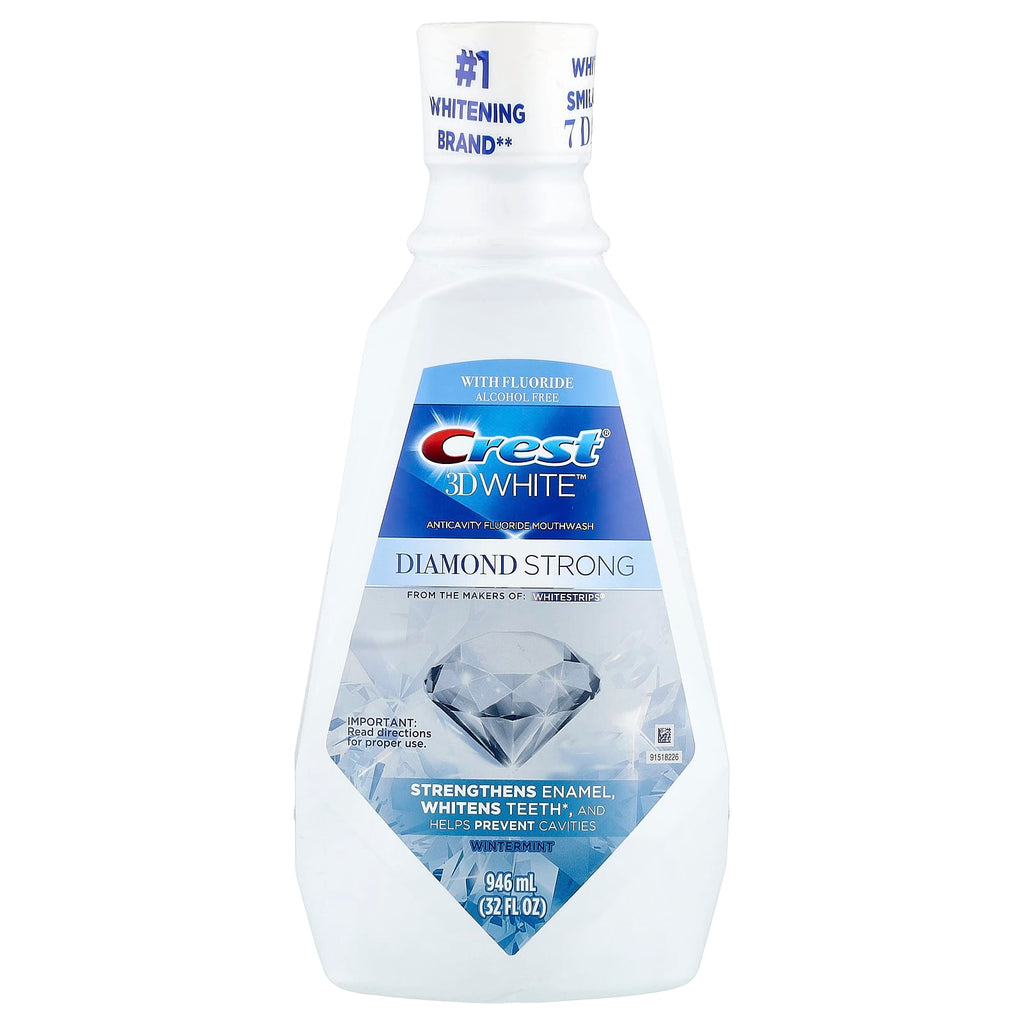 Crest, 3D White™, Diamond Strong, Anticavity Fluoride Mouthwash, Alcohol Free, Wintermint, 32 fl oz (946 ml)