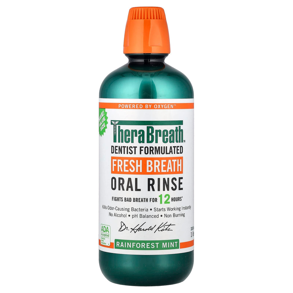 TheraBreath, Fresh Breath Oral Rinse, Rainforest Mint, 33.8 fl oz (1 l)