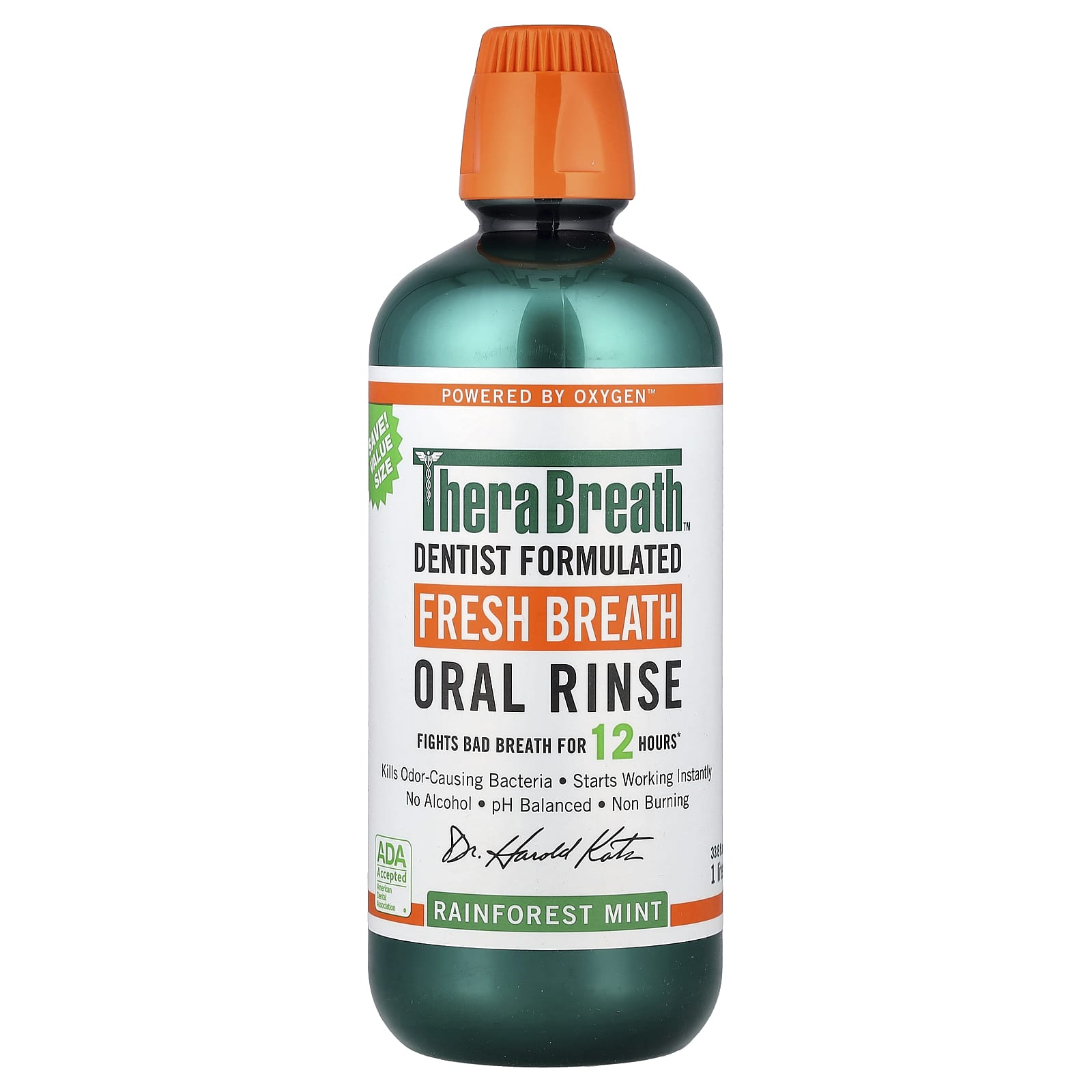 TheraBreath, Fresh Breath Oral Rinse, Rainforest Mint, 33.8 fl oz (1 l)