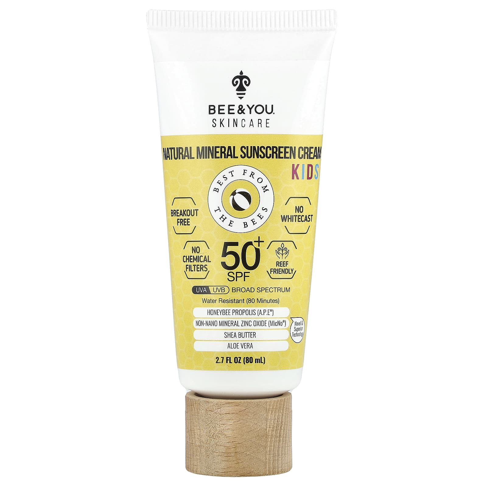 Bee & You, Kids, Natural Mineral Sunscreen Cream, SPF 50+, 2.7 fl oz (80 ml)