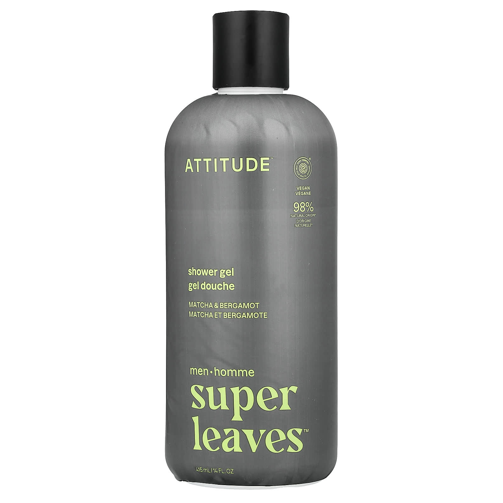 ATTITUDE, Super Leaves™, Shower Gel, For Men, Matcha & Bergamot, 14 fl oz (415 ml)