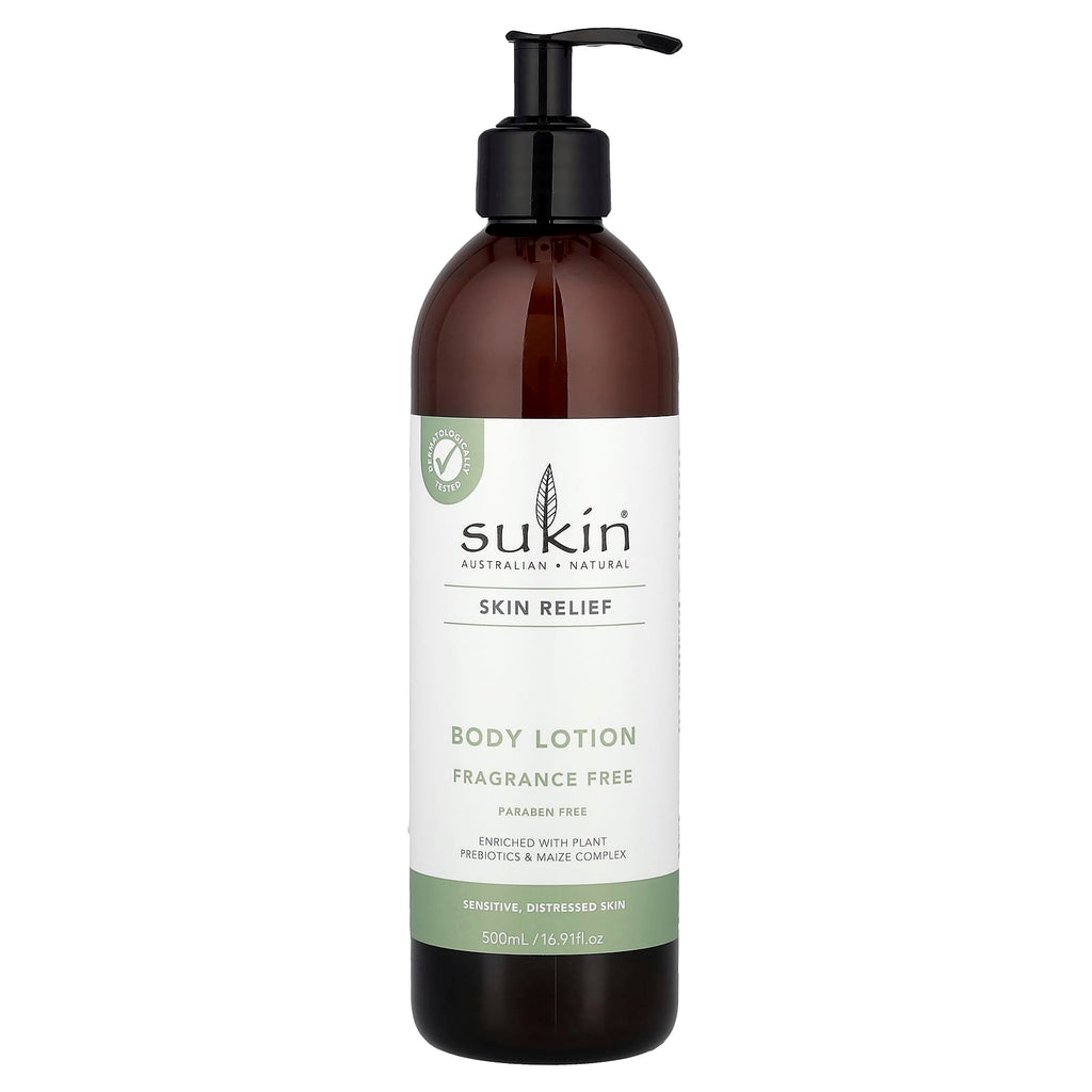Sukin, Skin Relief, Body Lotion, Sensitive, Distressed Skin, Fragrance Free, 16.91 fl oz (500 ml)
