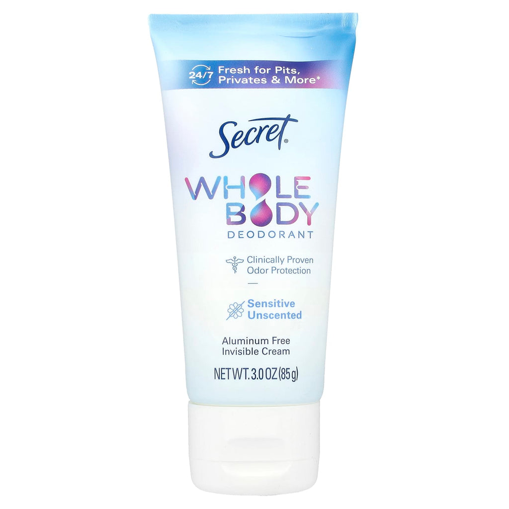 Secret, Whole Body Deodorant, Aluminum Free, Invisible Cream, Unscented, 3 oz (85 g)
