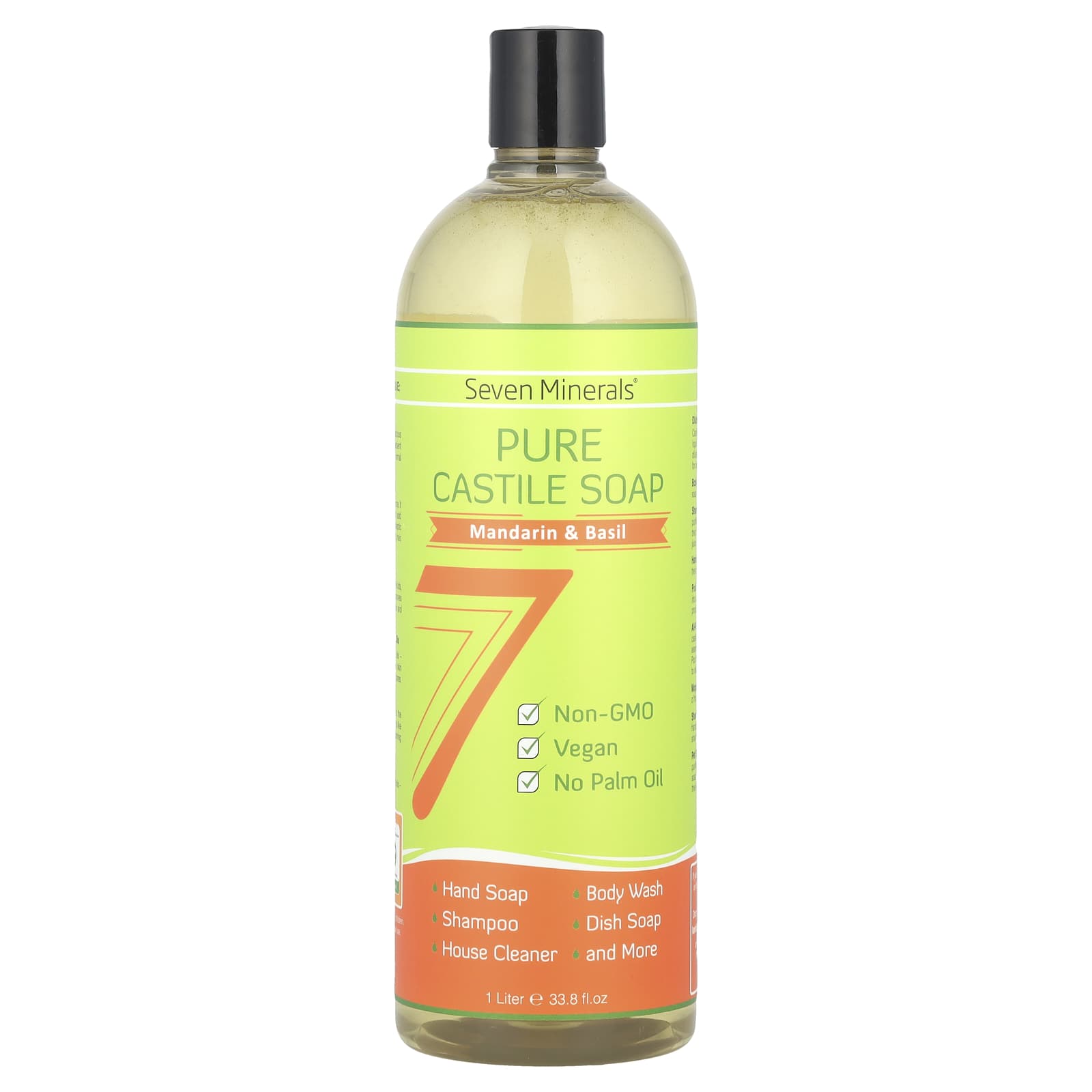 Seven Minerals, Pure Castile Soap, Mandarin & Basil, 33.8 fl oz (1 l)