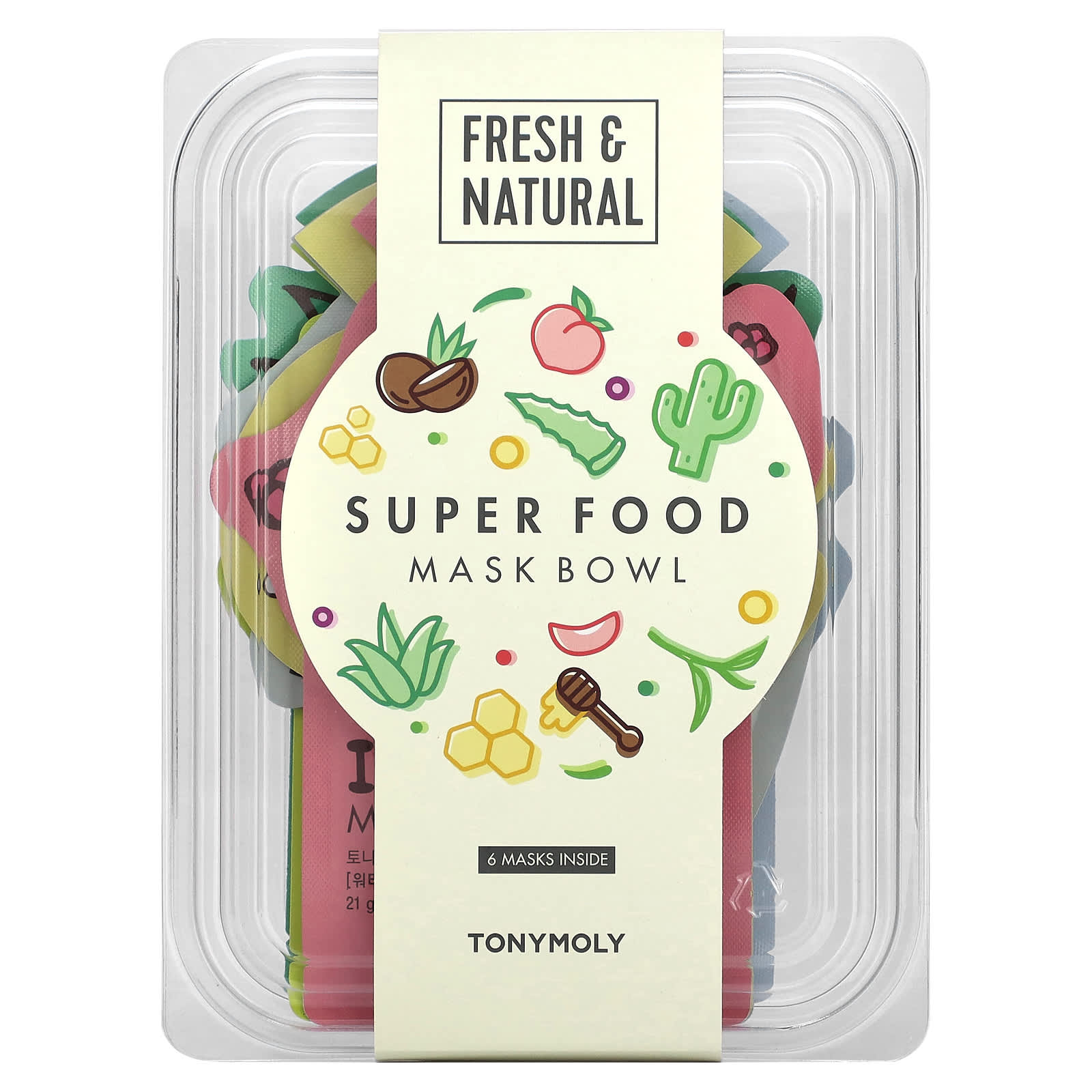 TonyMoly, Super Food Beauty Mask Bowl Set, 6 Sheets, 0.74 oz (21 g) Each