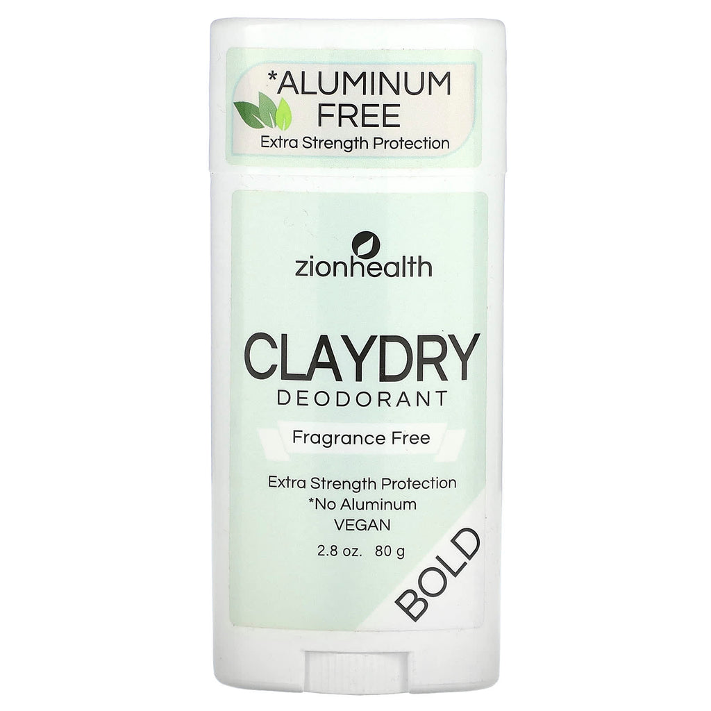 Zion Health, Bold, ClayDry Deodorant, Fragrance Free, 2.8 oz (80 g)