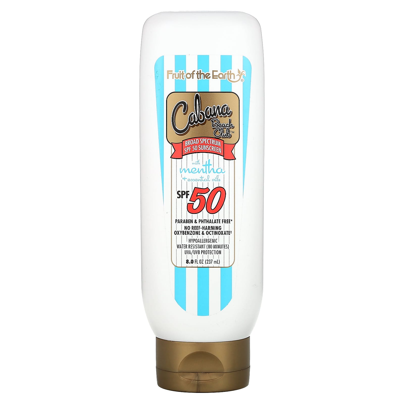 Fruit of the Earth, Cabana Beach Club, Sunscreen With Mentha +Essential Oils, SPF 50, 8 fl oz (237 ml)
