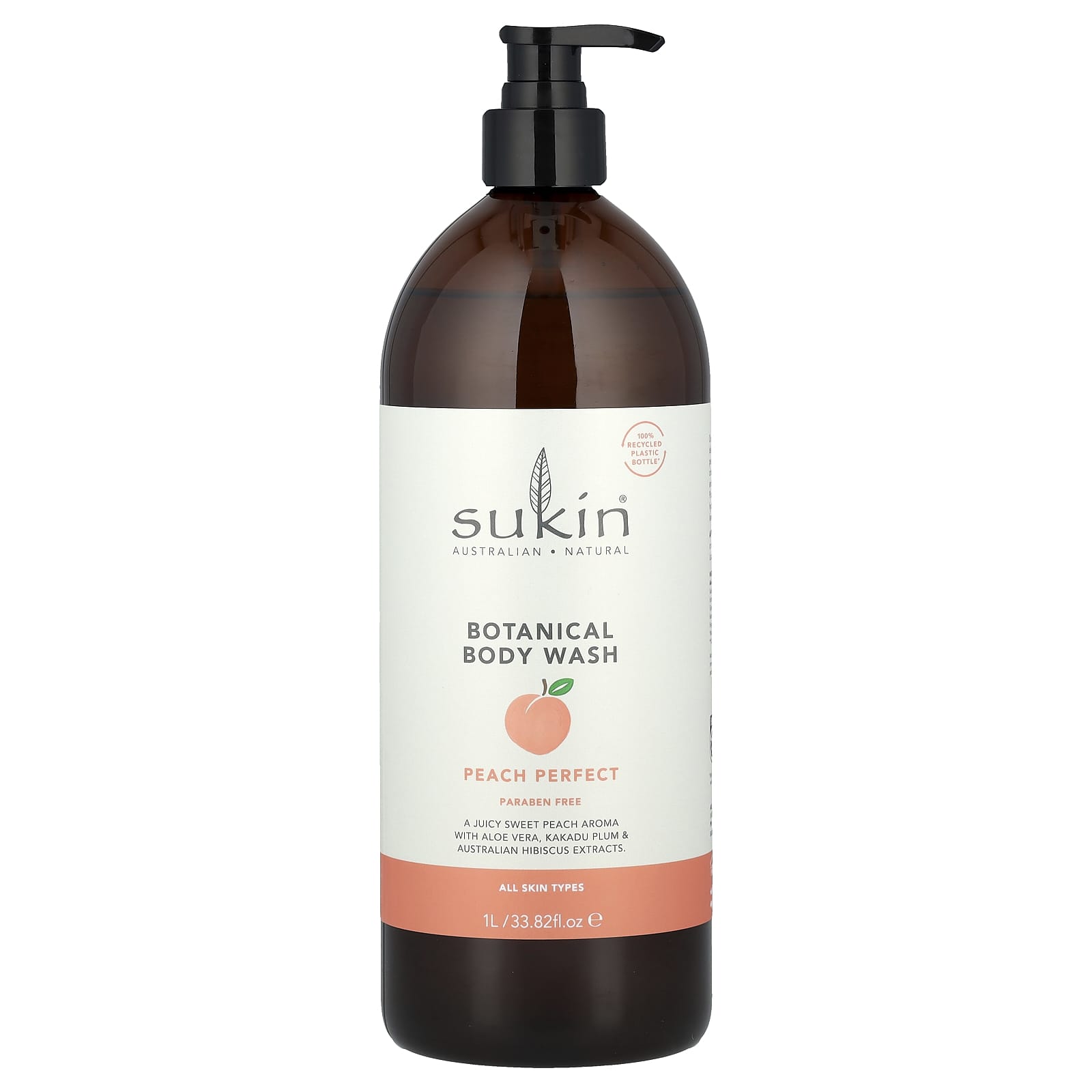 Sukin, Botanical Body Wash, All Skin Types, Peach Perfect, 33.82 fl oz (1 l)