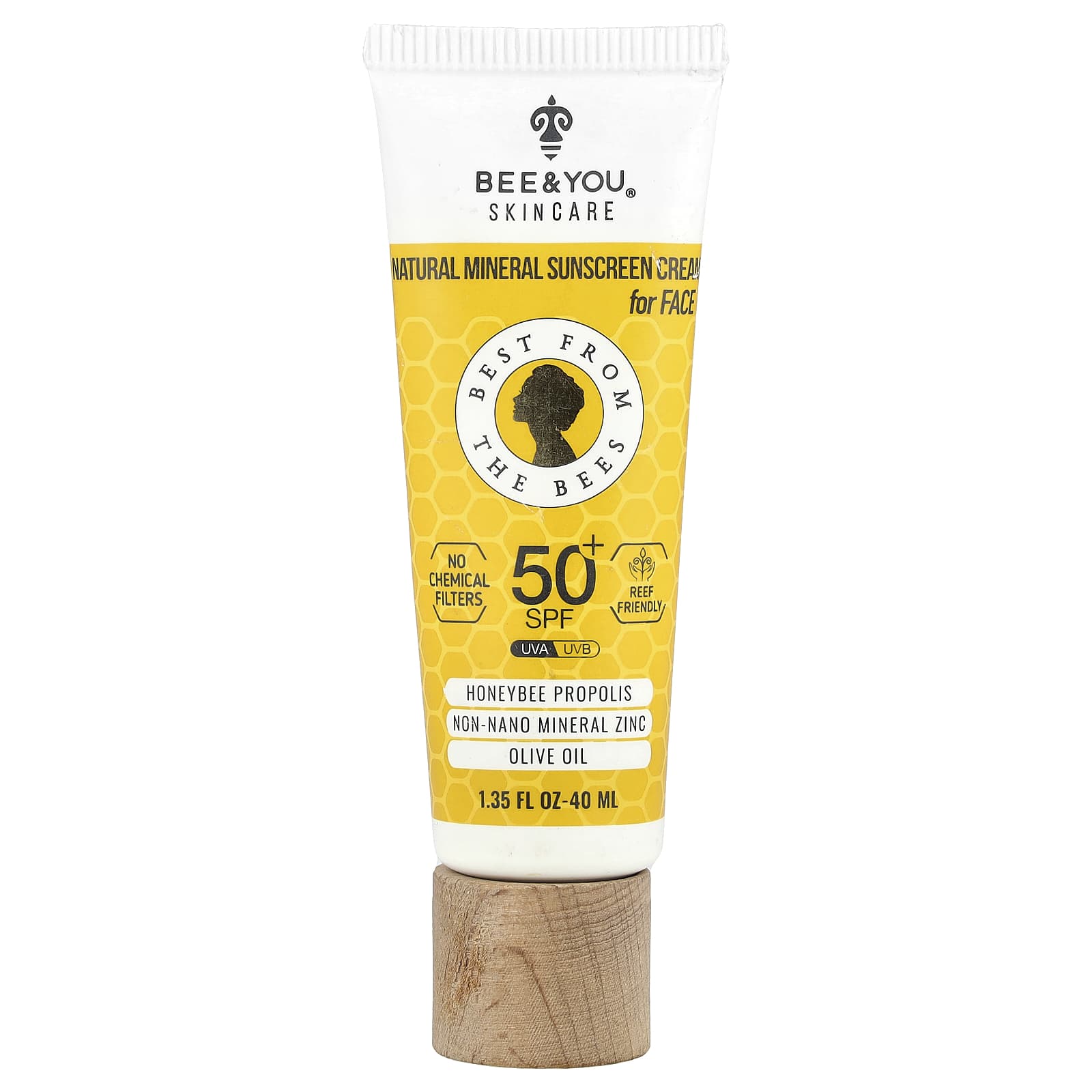 Bee & You, Natural Mineral Sunscreen Cream, For Face, 50+ SPF, 1.35 fl oz (40 ml)