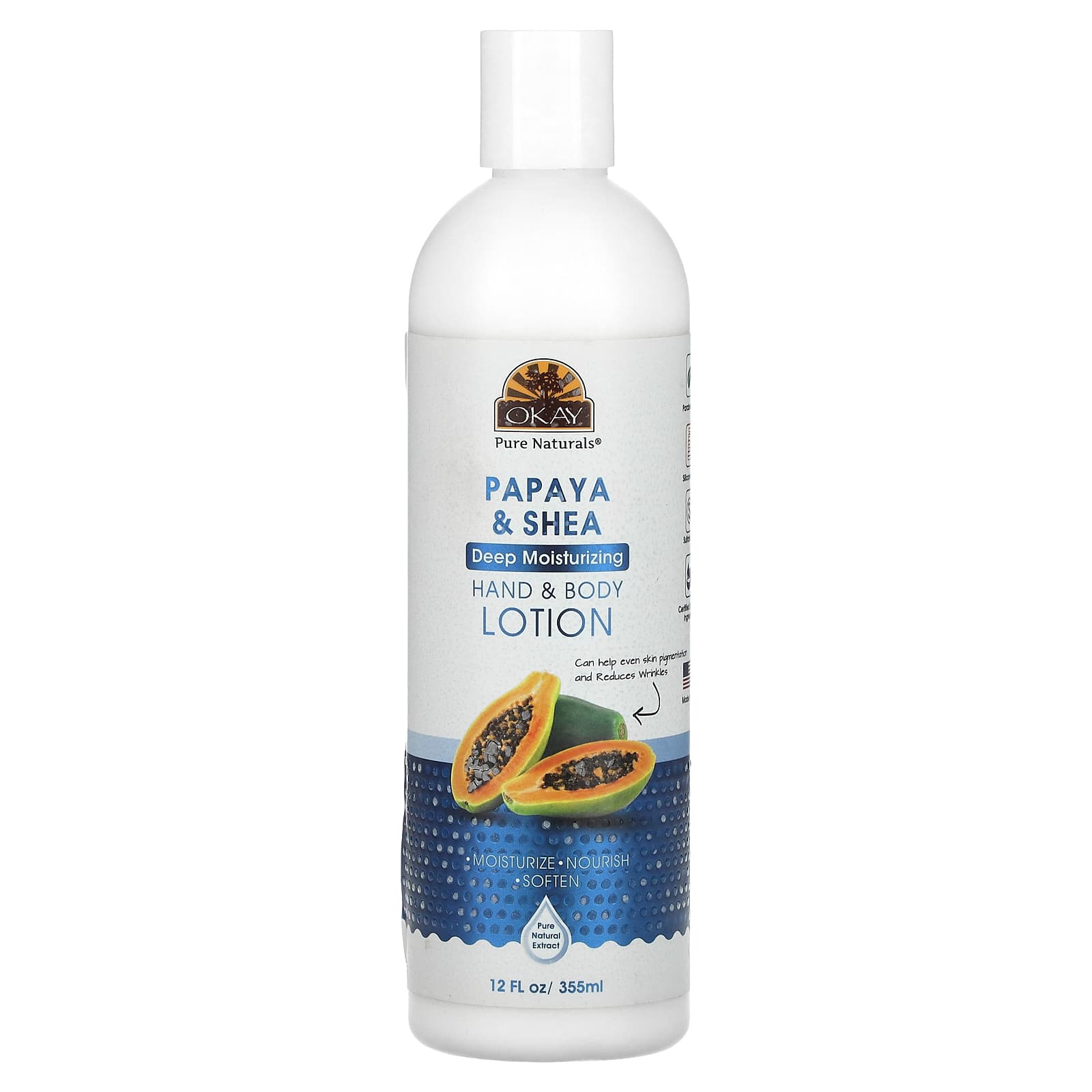 Okay Pure Naturals, Hand & Body Lotion, Papaya & Shea , 12 fl oz (355 ml)