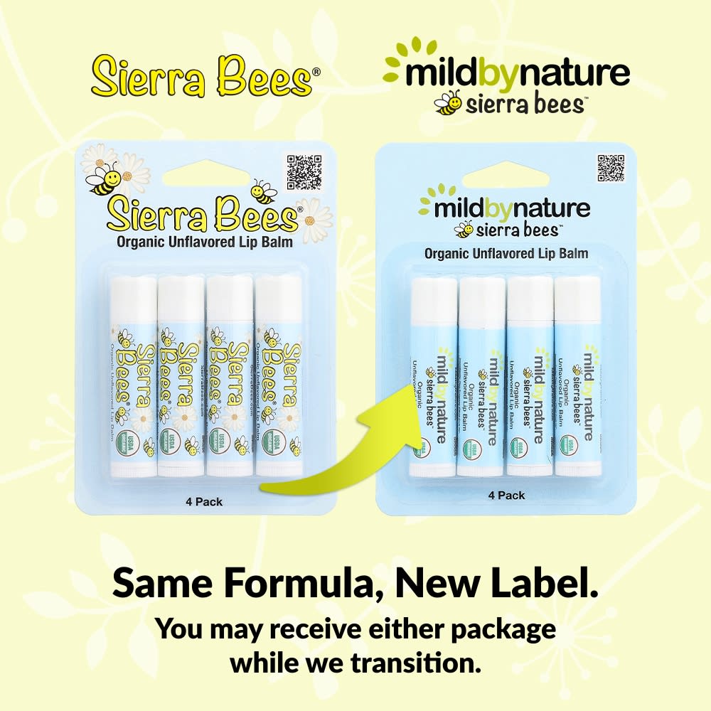 Mild By Nature, Sierra Bees™, Organic Lip Balms, Unflavored, 4 Pack, 0.15 oz (4.25 g) Each