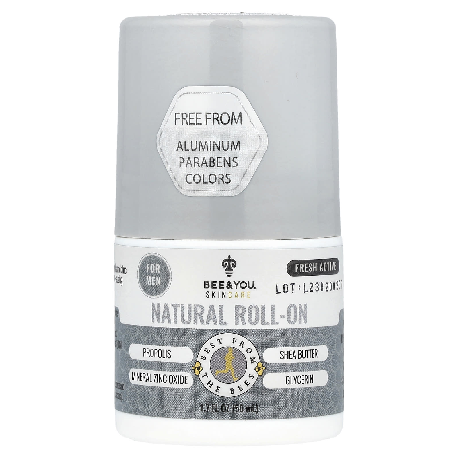 Bee & You, Natural Roll-On, For Men, Fresh Active, 1.7 fl oz (50 ml)
