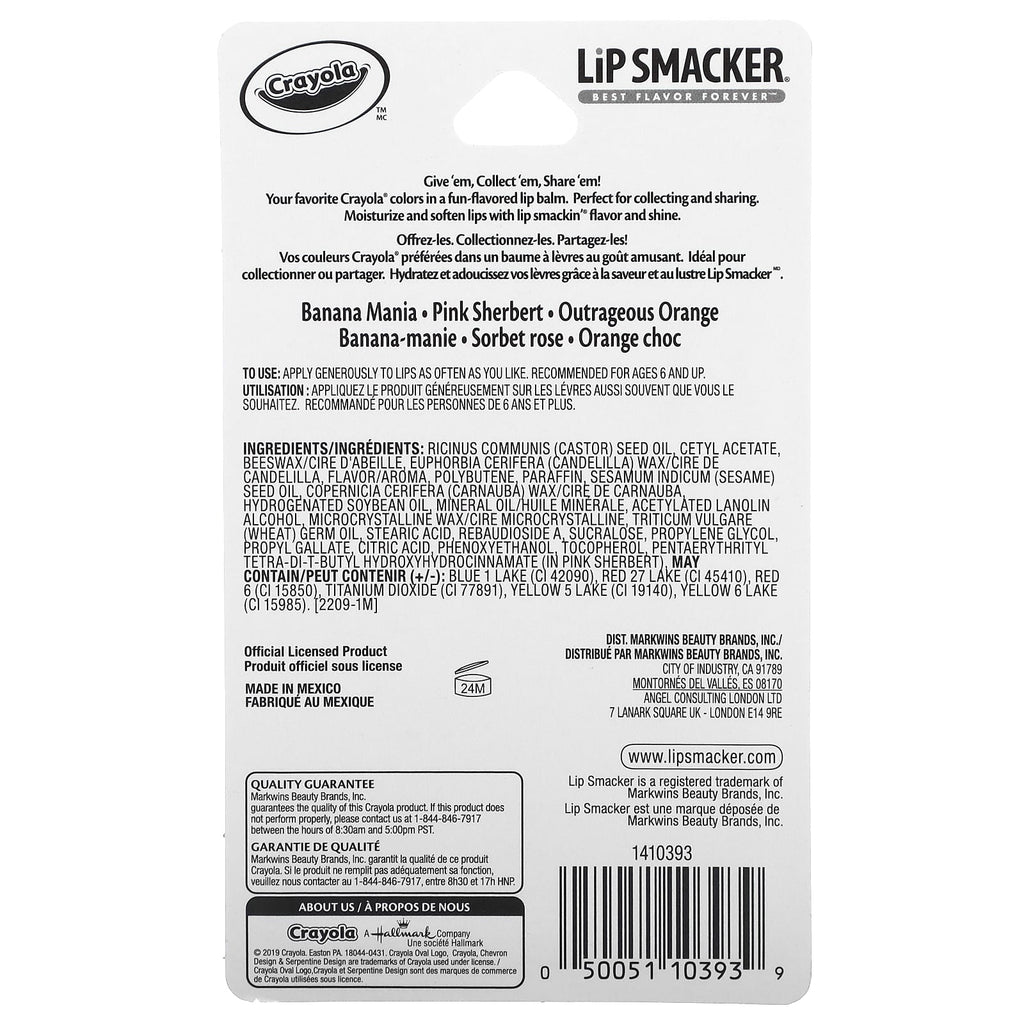 Lip Smacker, Crayola, Lip Balm, Variety Pack, 3 Pack, 0.14 oz (4 g) Each