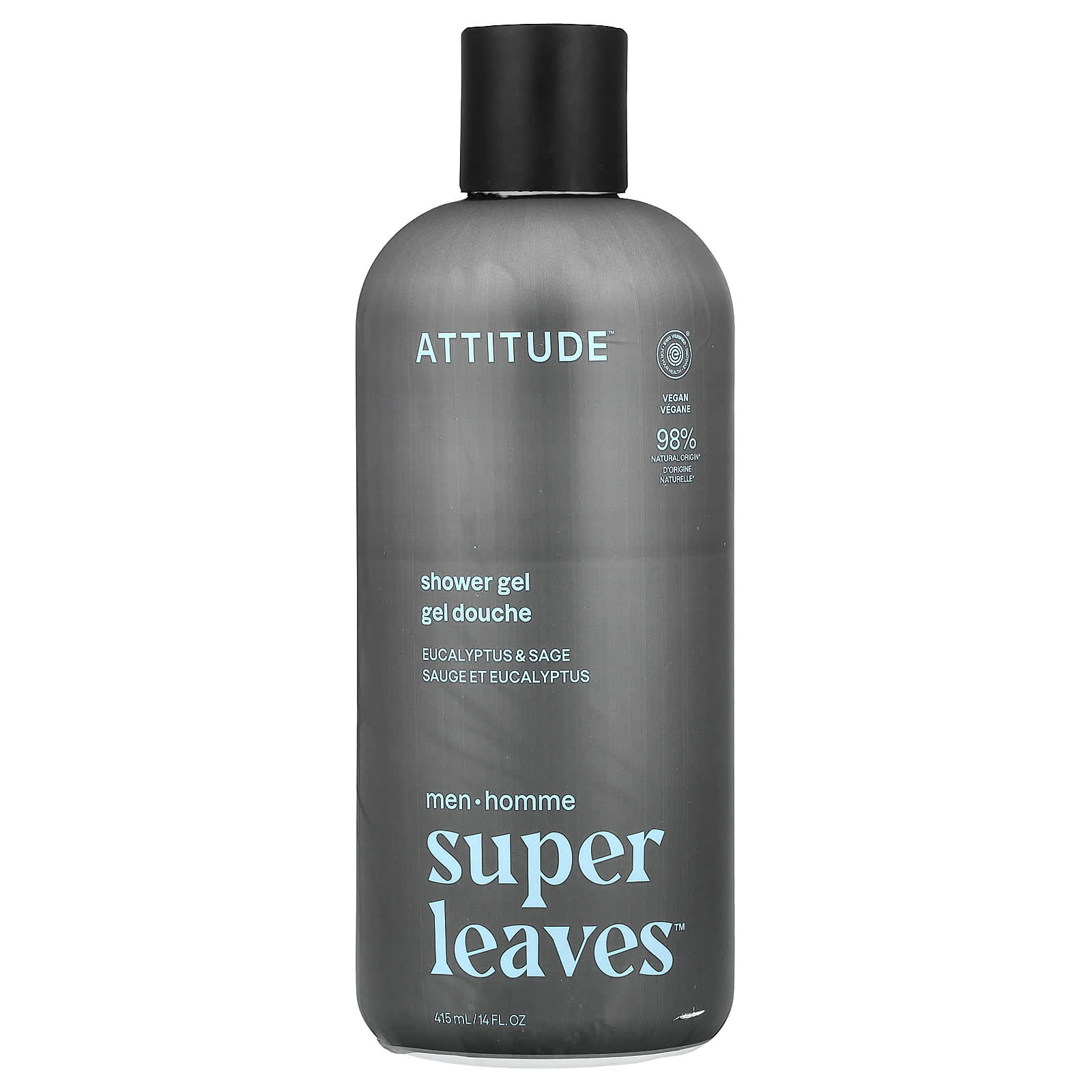 ATTITUDE, Super Leaves™, Shower Gel, For Men, Eucalyptus & Sage, 14 fl oz (415 ml)