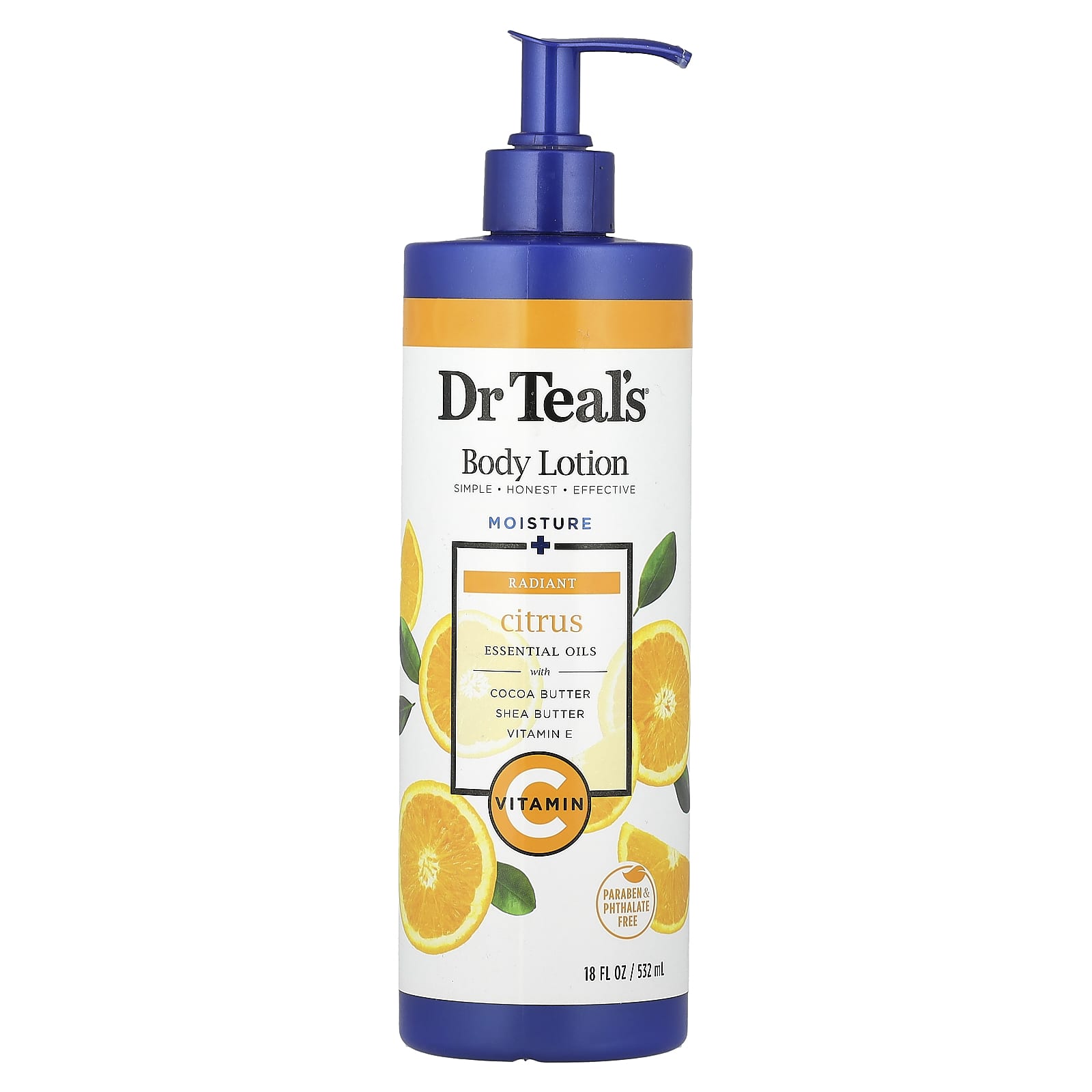 Dr. Teal's, Body Lotion, Moisture + Radiant, Citrus, 18 fl oz (532 ml)