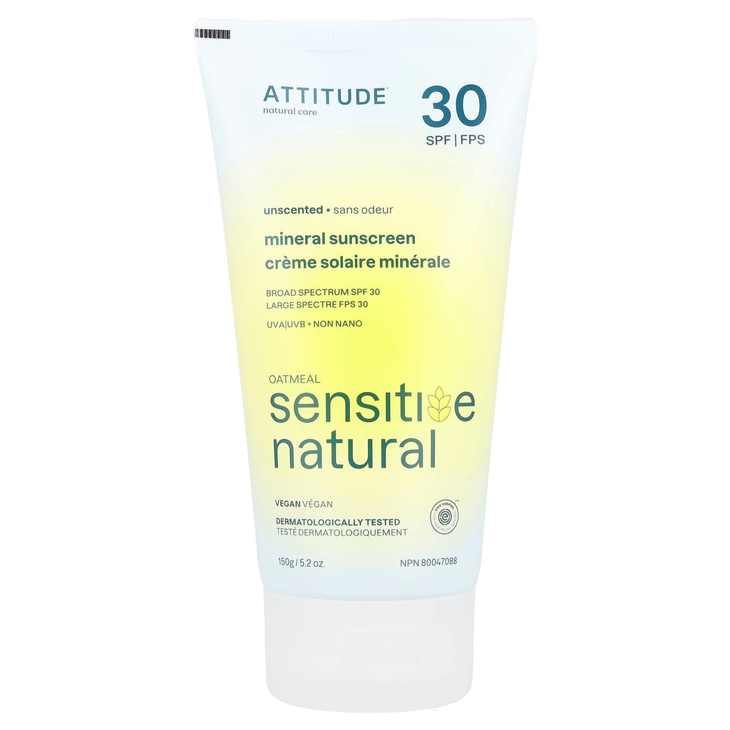 ATTITUDE, Mineral Sunscreen, Oatmeal Sensitive Natural, SPF 30, Unscented, 5.2 oz (150 g)