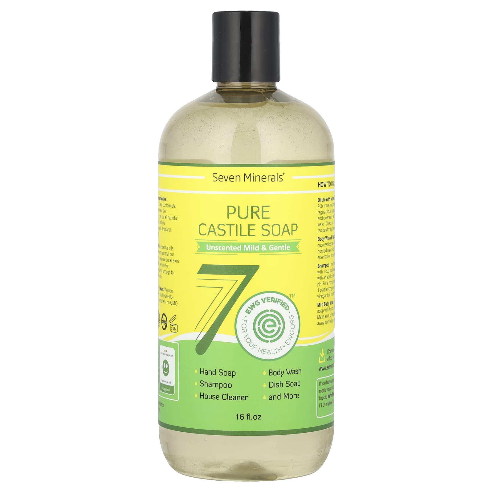 Seven Minerals, Pure Castile Soap, Unscented Mild & Gentle, 16 fl oz