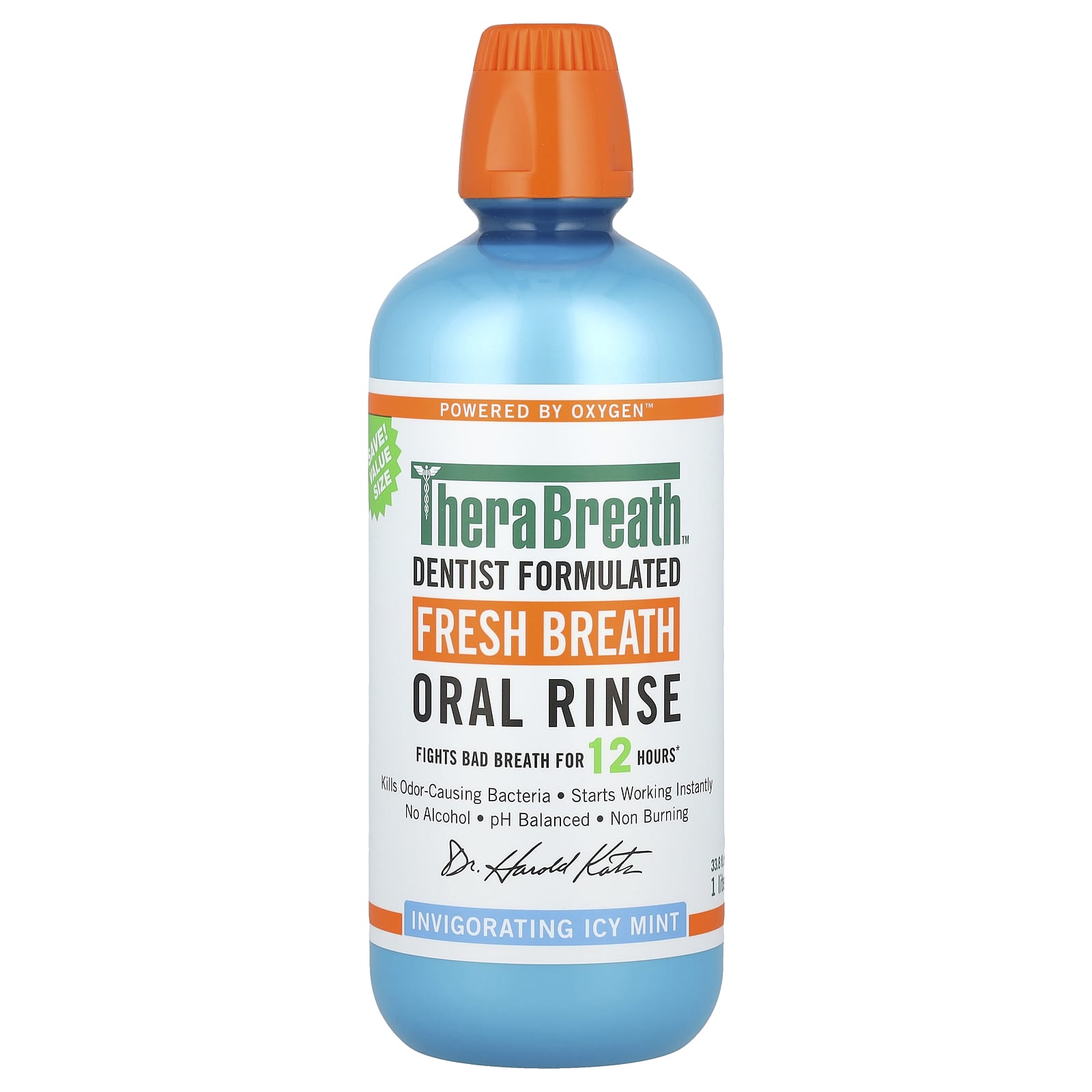 TheraBreath, Fresh Breath Oral Rinse, Invigorating Icy Mint, 33.8 fl oz (1 l)