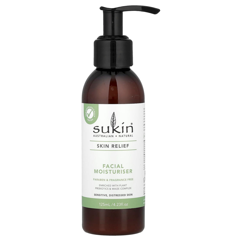 Sukin, Skin Relief, Facial Moisturiser, Sensitive, Distressed Skin, Fragrance Free, 4.23 fl oz (125 ml)