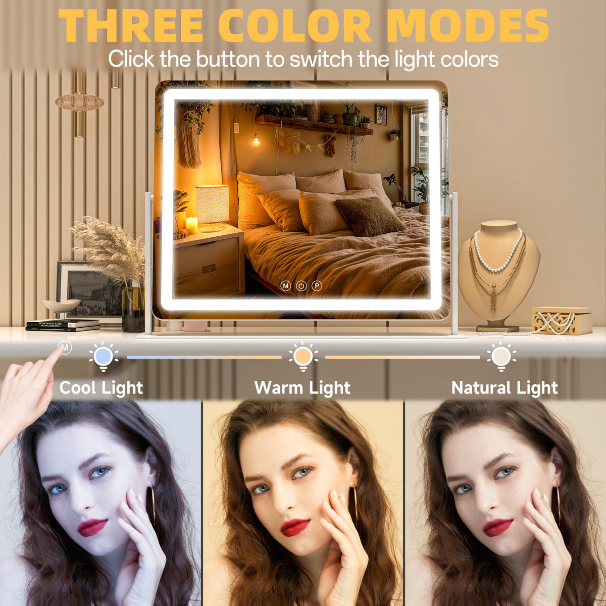 Lighted Vanity Makeup Mirror with Touch Control and 3-Color Lighting
