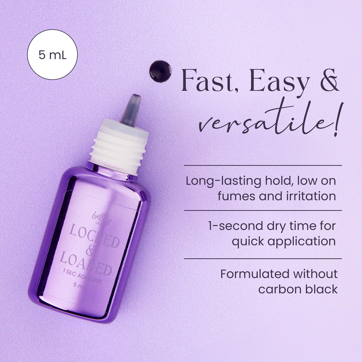 LivBay Locked & Loaded Professional Lash Adhesive, 1-Second Drying, 5ml