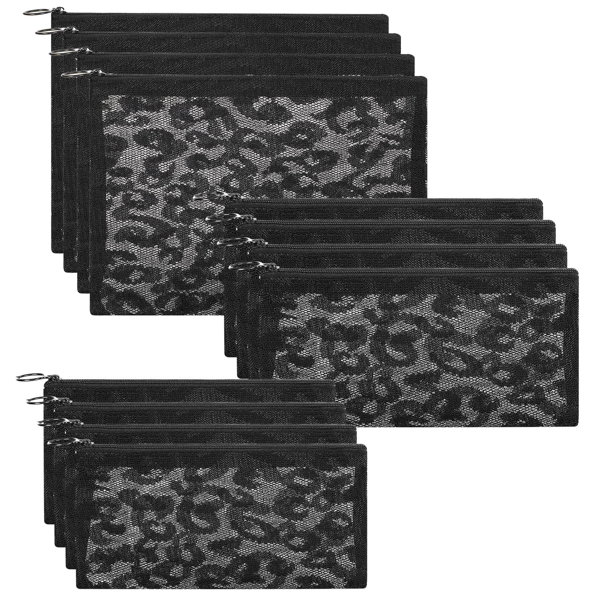 12-Piece Zipper Nylon Mesh Pouches, Clear Multipurpose Storage Bags