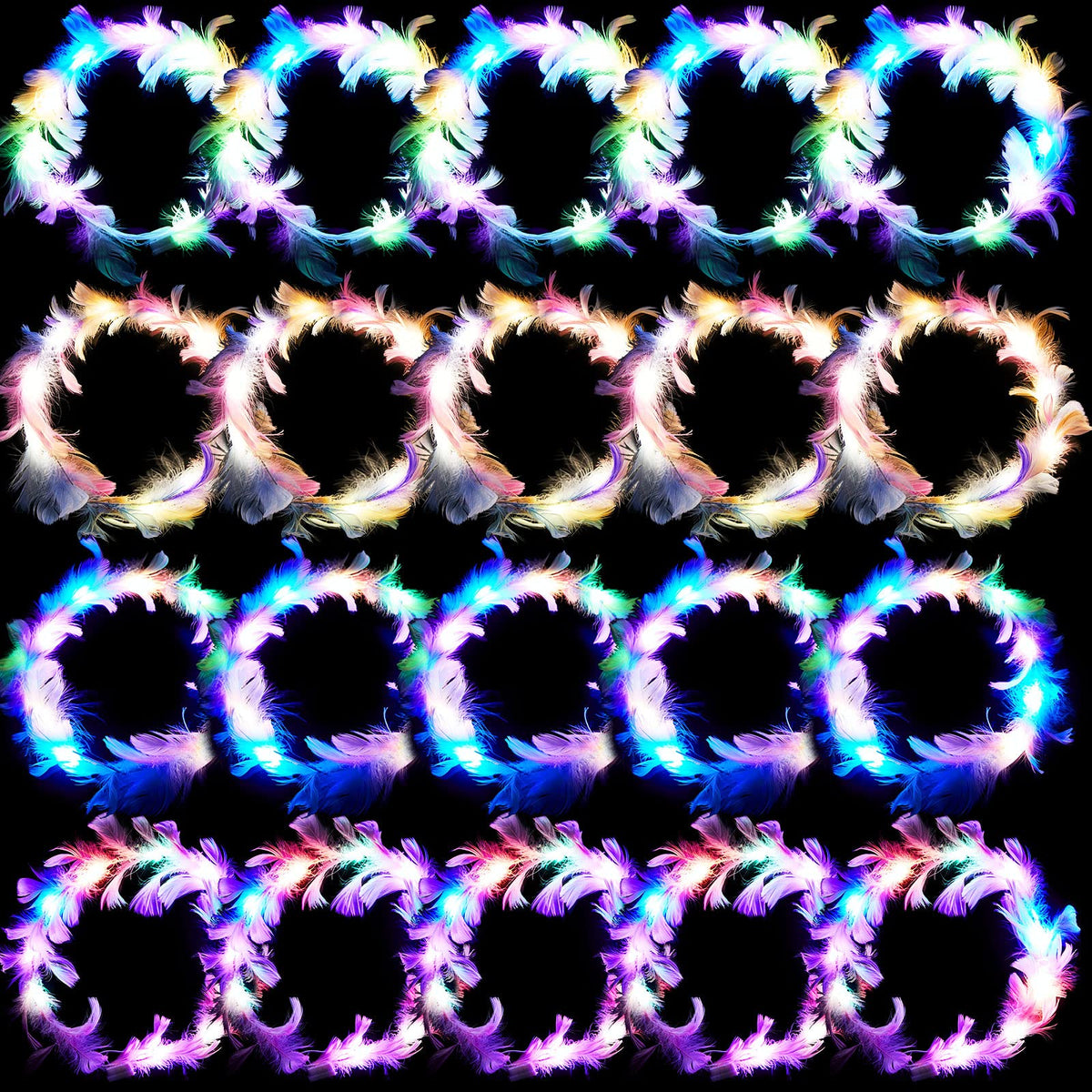 Taiyin LED Feather Crown Headband Light-Up Wreath for Parties and Cosplay