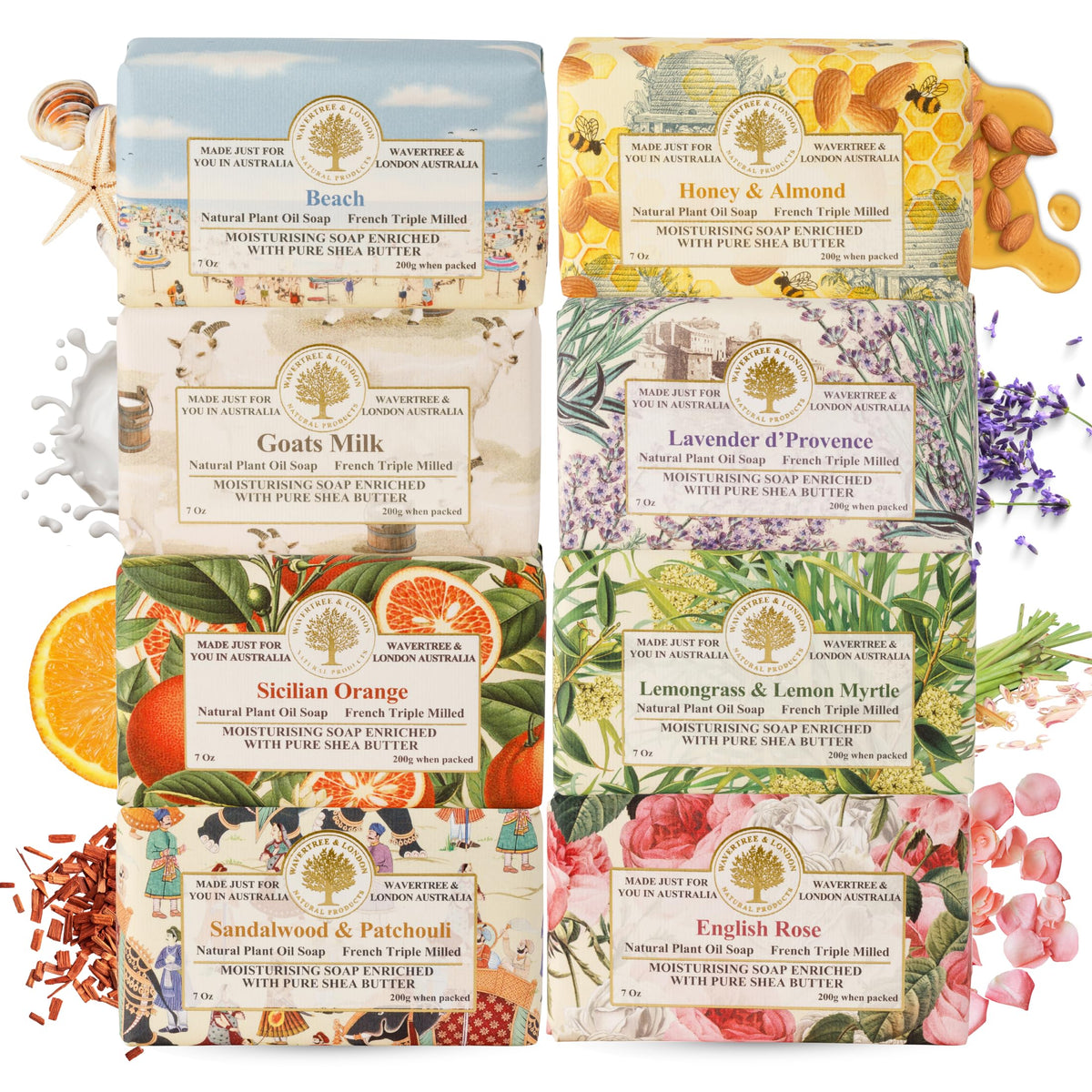 Wavertree & London Natural French Triple-Milled Soap Bars, 8-Pack