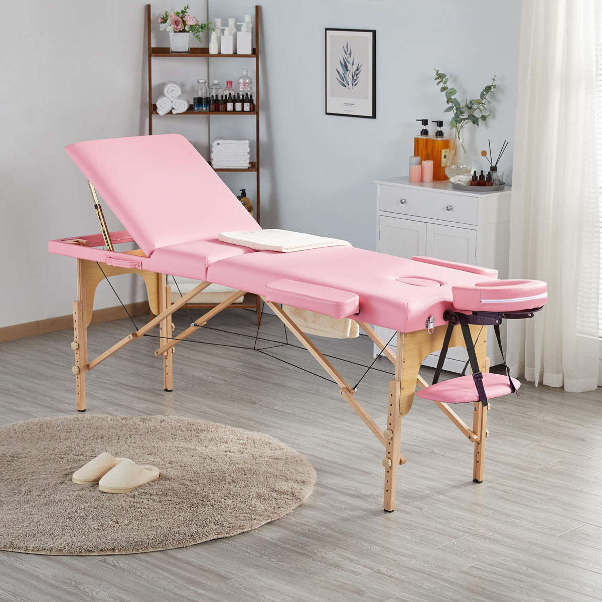 Topeakmart 3-Section Folding Massage Bed with Adjustable Backrest