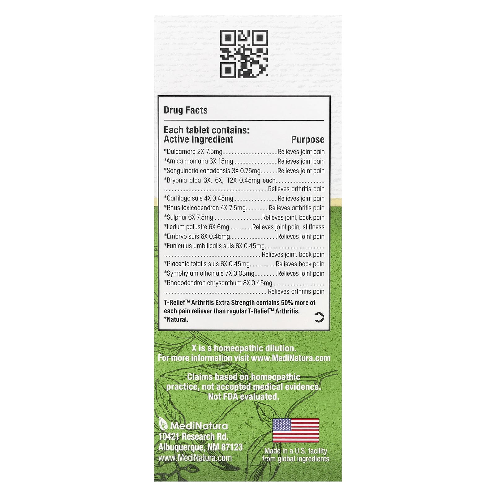 MediNatura, T-Relief™, Arnica +12, Arthritis Pain Relief, 100 Tablets