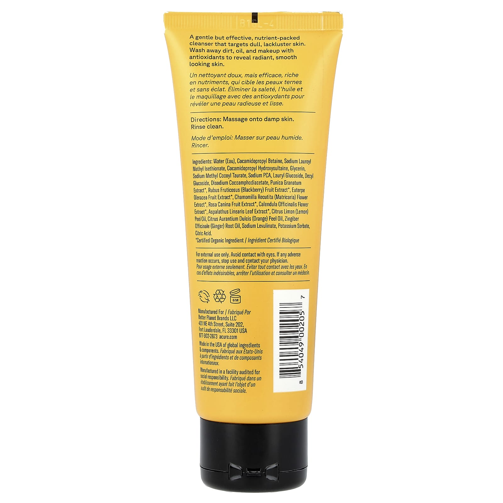 ACURE, Brightening Cleansing Gel, Pomegranate, Blackberry & Acai, 4 fl oz (118 ml)