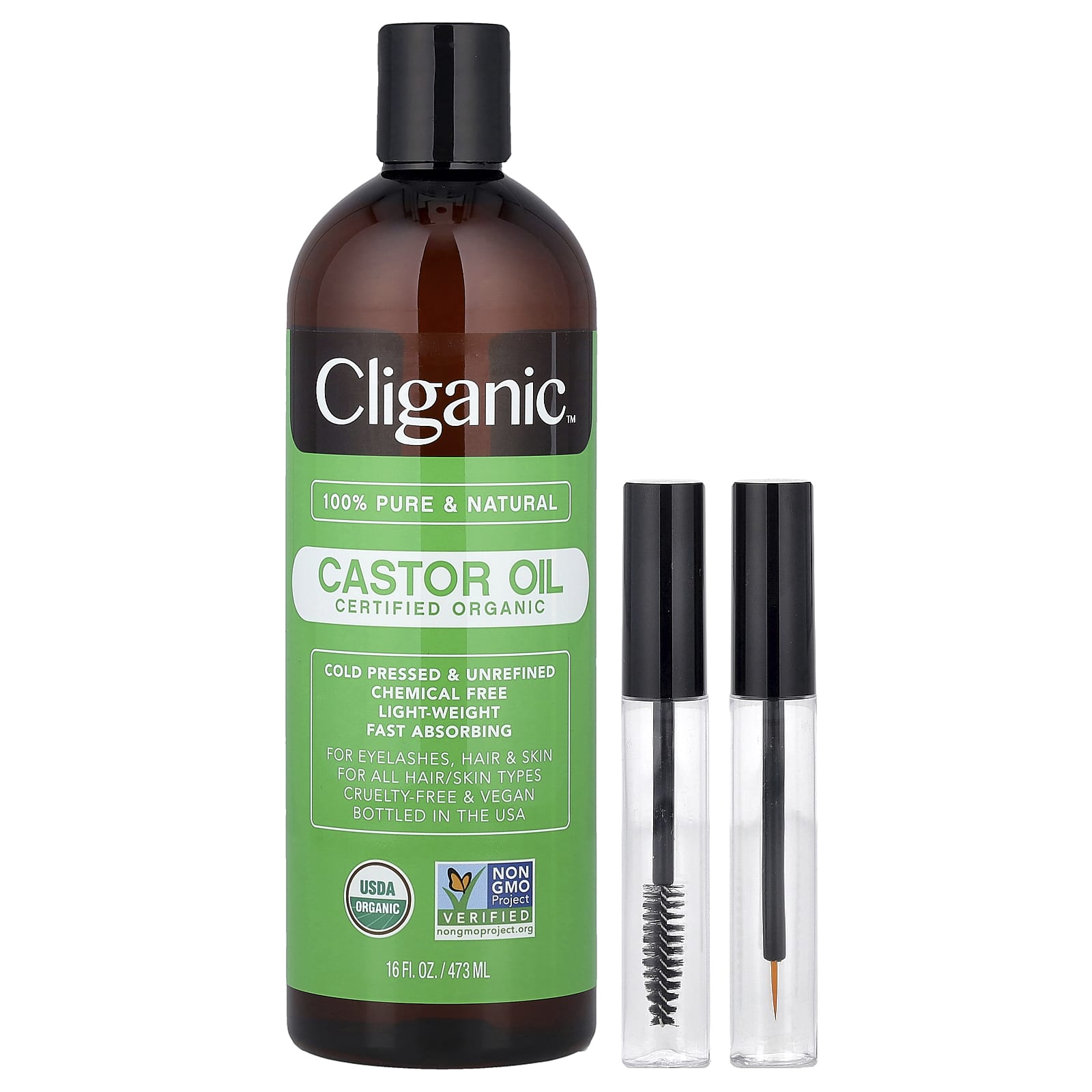 Cliganic, Certified Organic Castor Oil, 1 Set, 16 fl oz (473 ml)