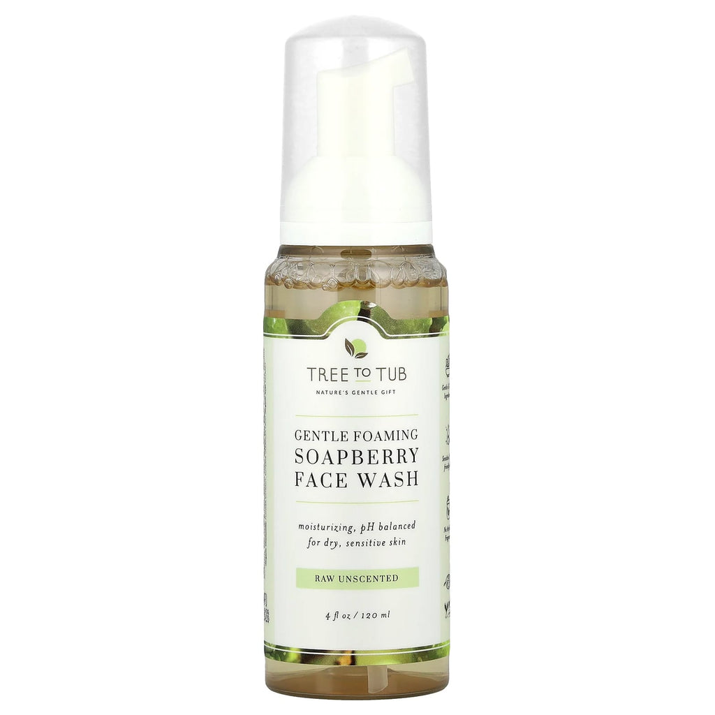 Tree To Tub, Soapberry Gentle Foaming Face Wash, For Dry, Sensitive Skin, Raw Unscented, 4 fl oz (120 ml)