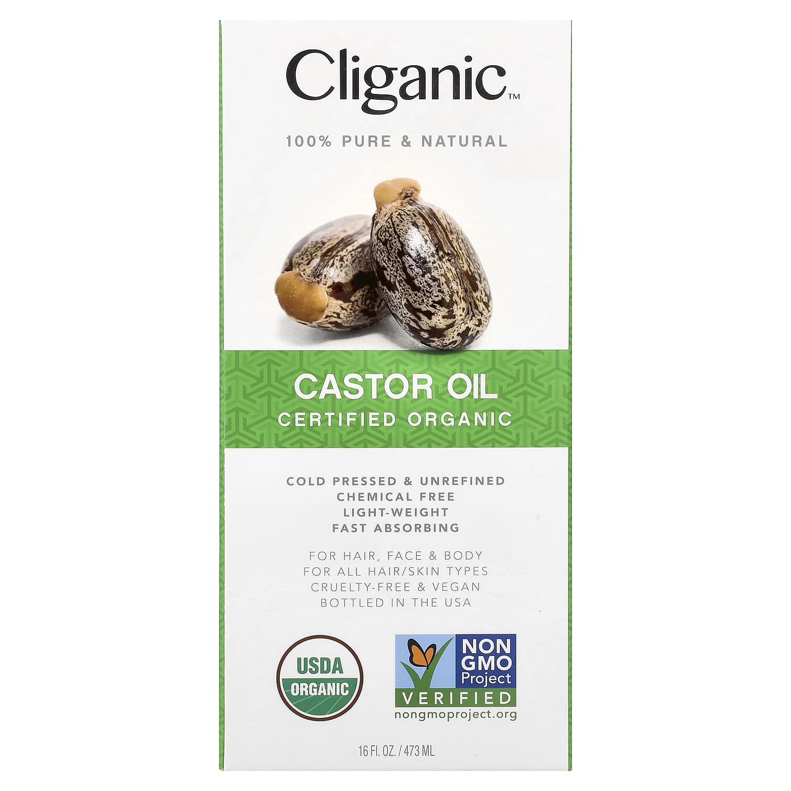 Cliganic, Certified Organic Castor Oil, 1 Set, 16 fl oz (473 ml)