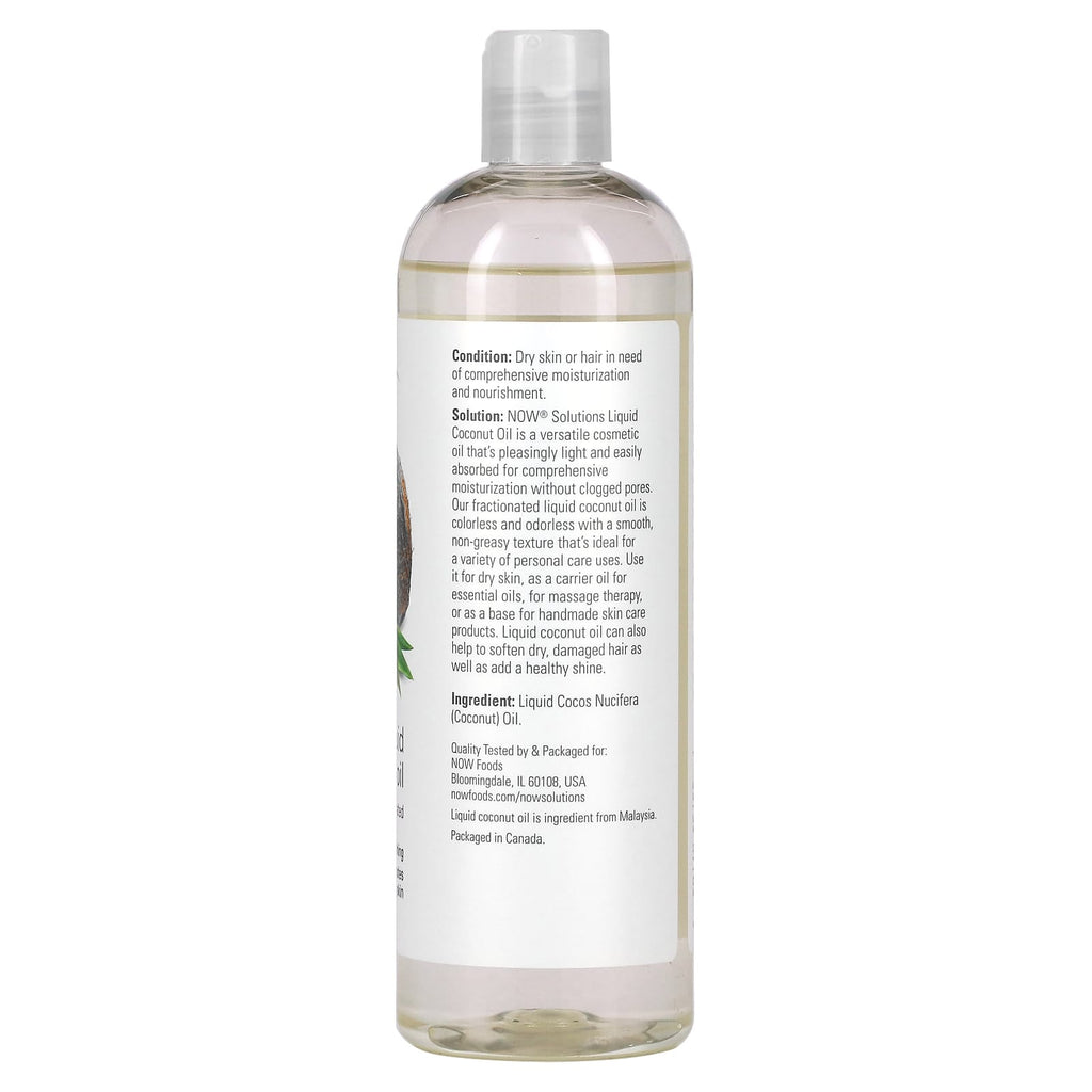 NOW Foods, Solutions, Liquid Coconut Oil, Pure Fractionated, 16 fl oz (473 ml)
