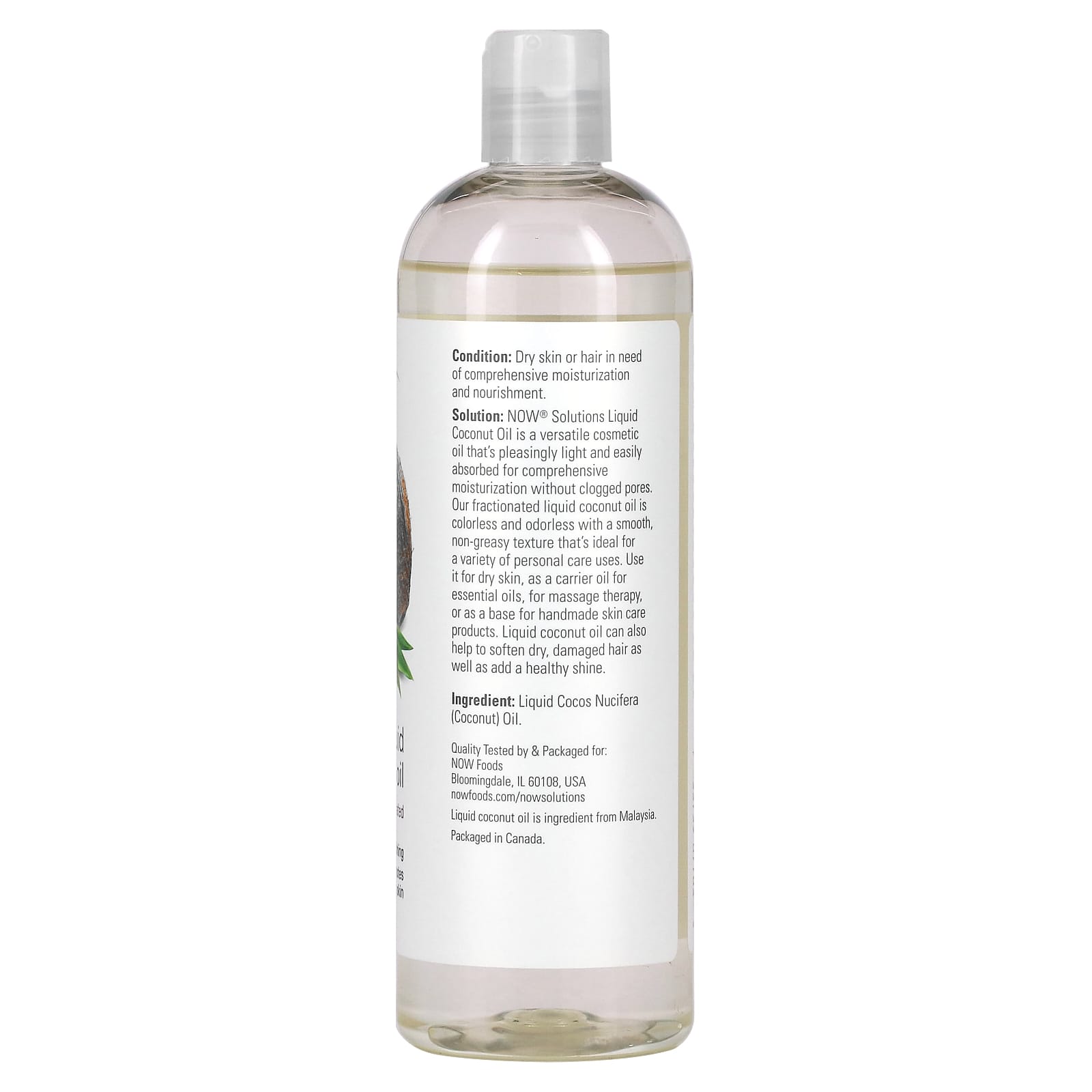 NOW Foods, Solutions, Liquid Coconut Oil, Pure Fractionated, 16 fl oz (473 ml)